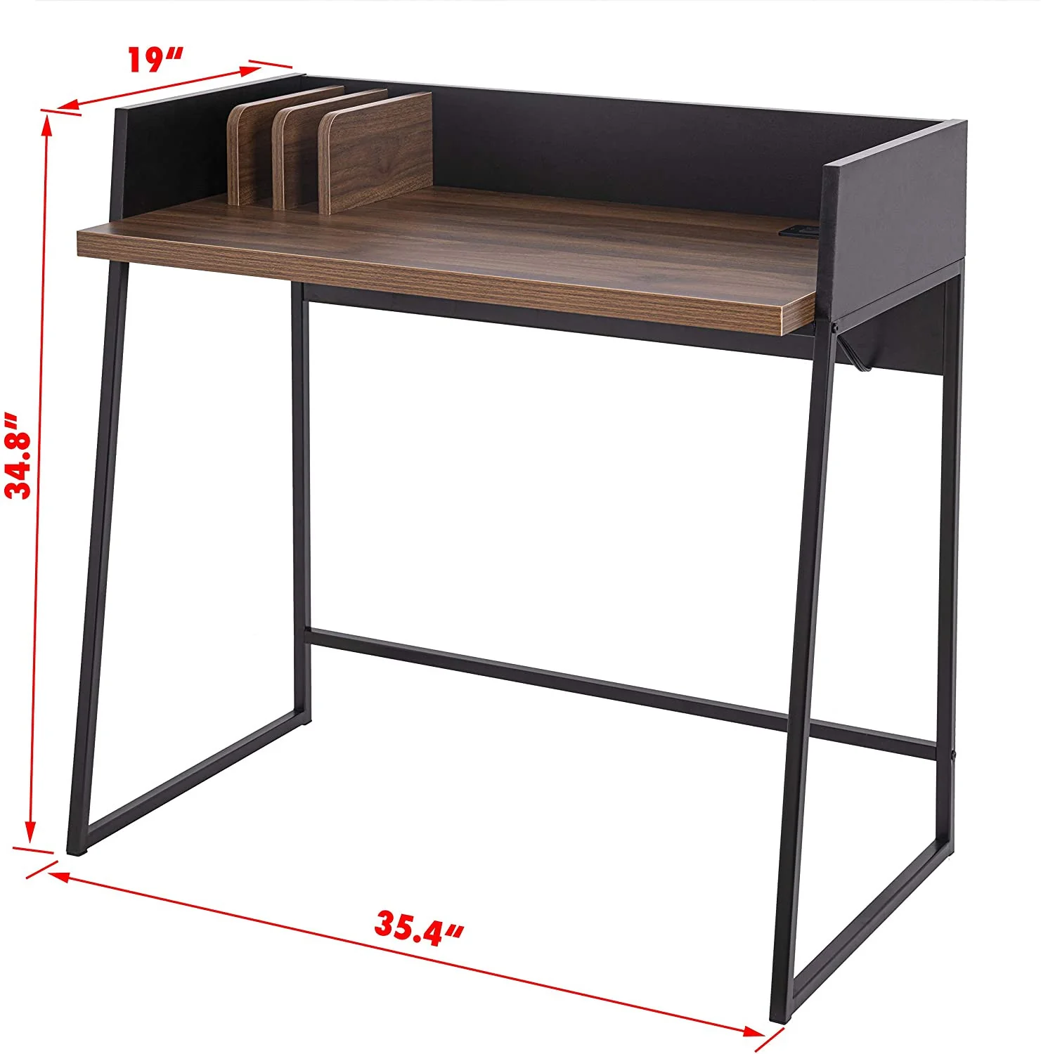 Contemporary Brown and Black Computer And Writing Desk with USB Port By Homeroots - Image 3
