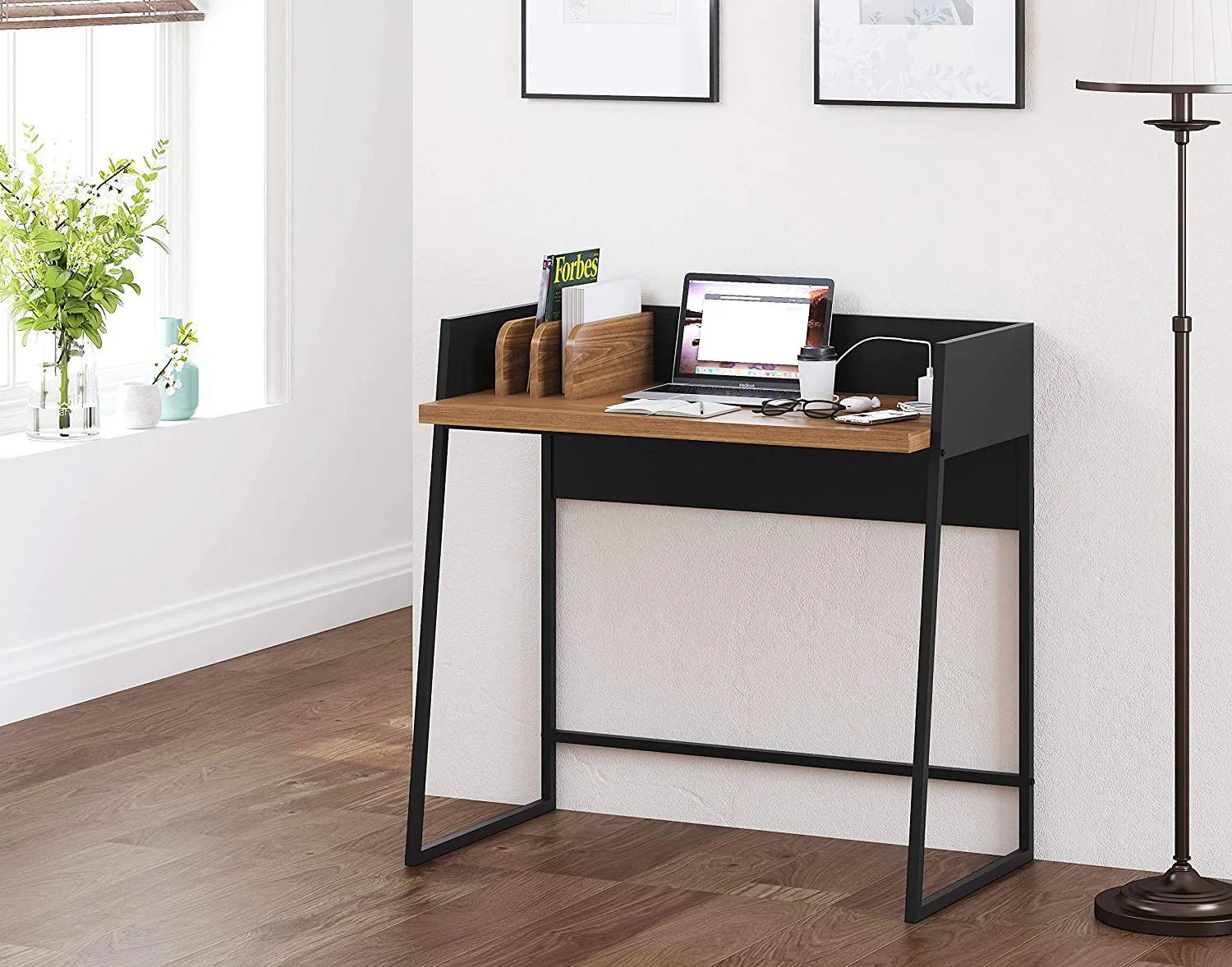 Contemporary Brown and Black Computer And Writing Desk with USB Port By Homeroots - Image 5