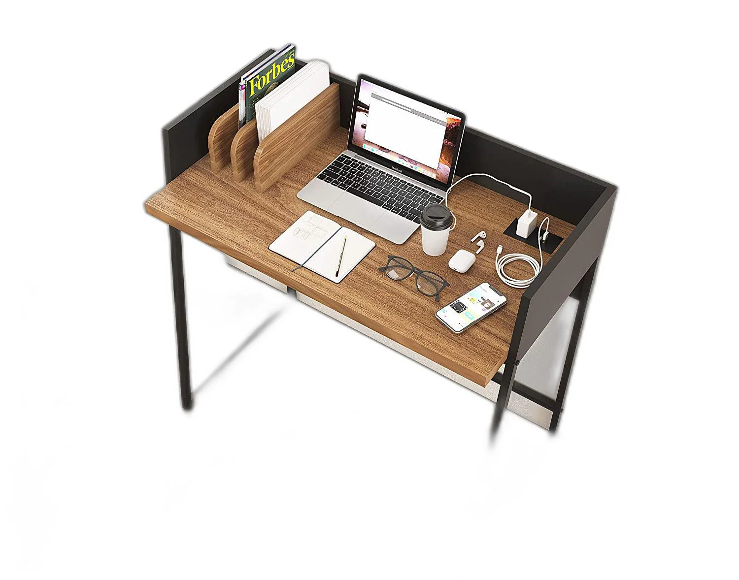 Contemporary Brown and Black Computer And Writing Desk with USB Port By Homeroots - Image 6