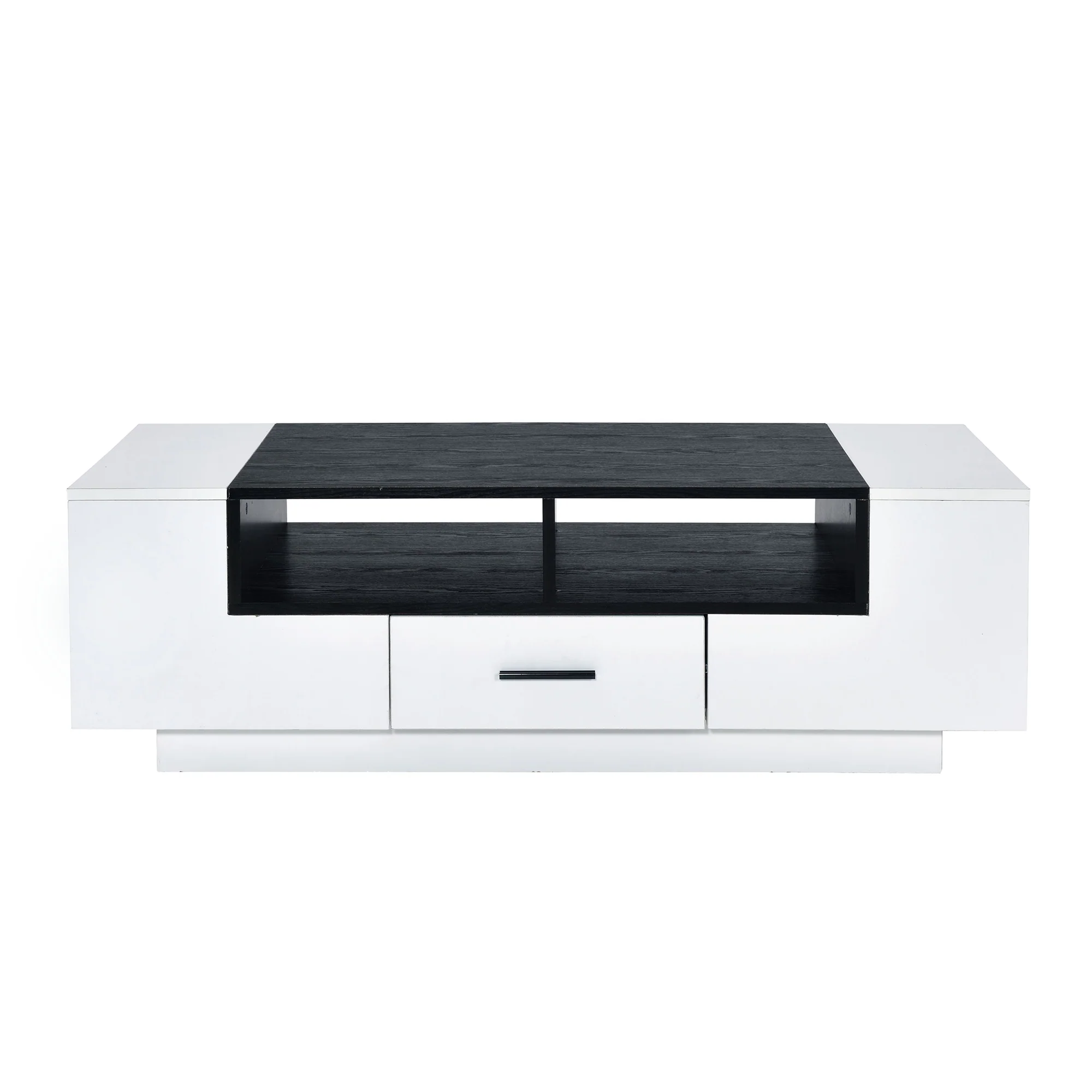 Contemporary Coffee Table With Drawer And Open Compartment, Black And White By Benzara - Image 2