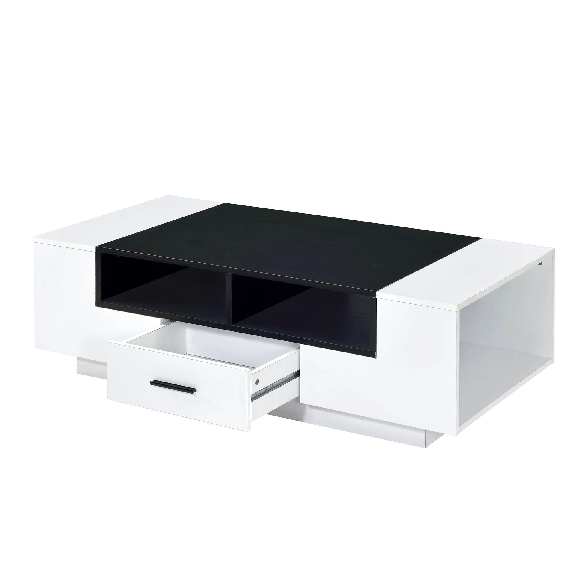 Contemporary Coffee Table With Drawer And Open Compartment, Black And White By Benzara - Image 3