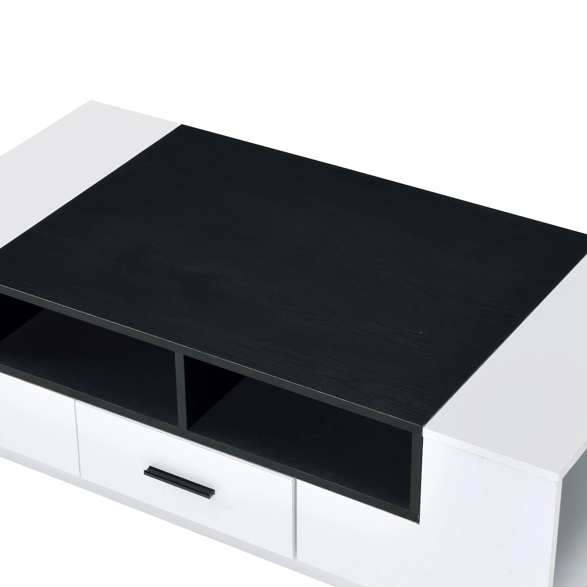 Contemporary Coffee Table With Drawer And Open Compartment, Black And White By Benzara - Image 4