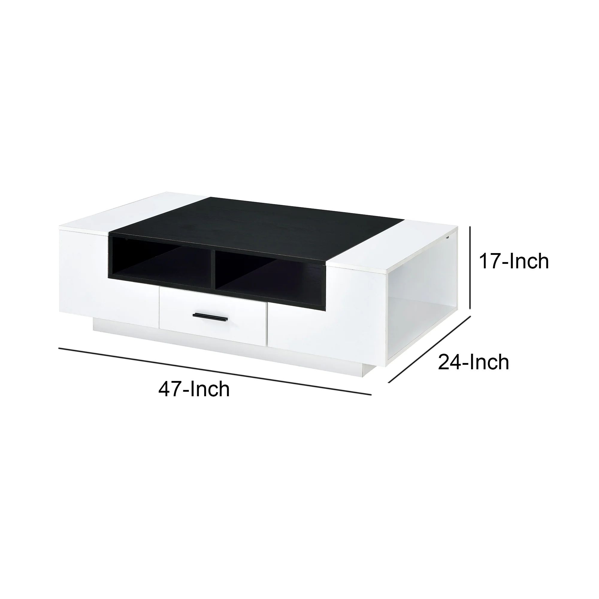 Contemporary Coffee Table With Drawer And Open Compartment, Black And White By Benzara - Image 5