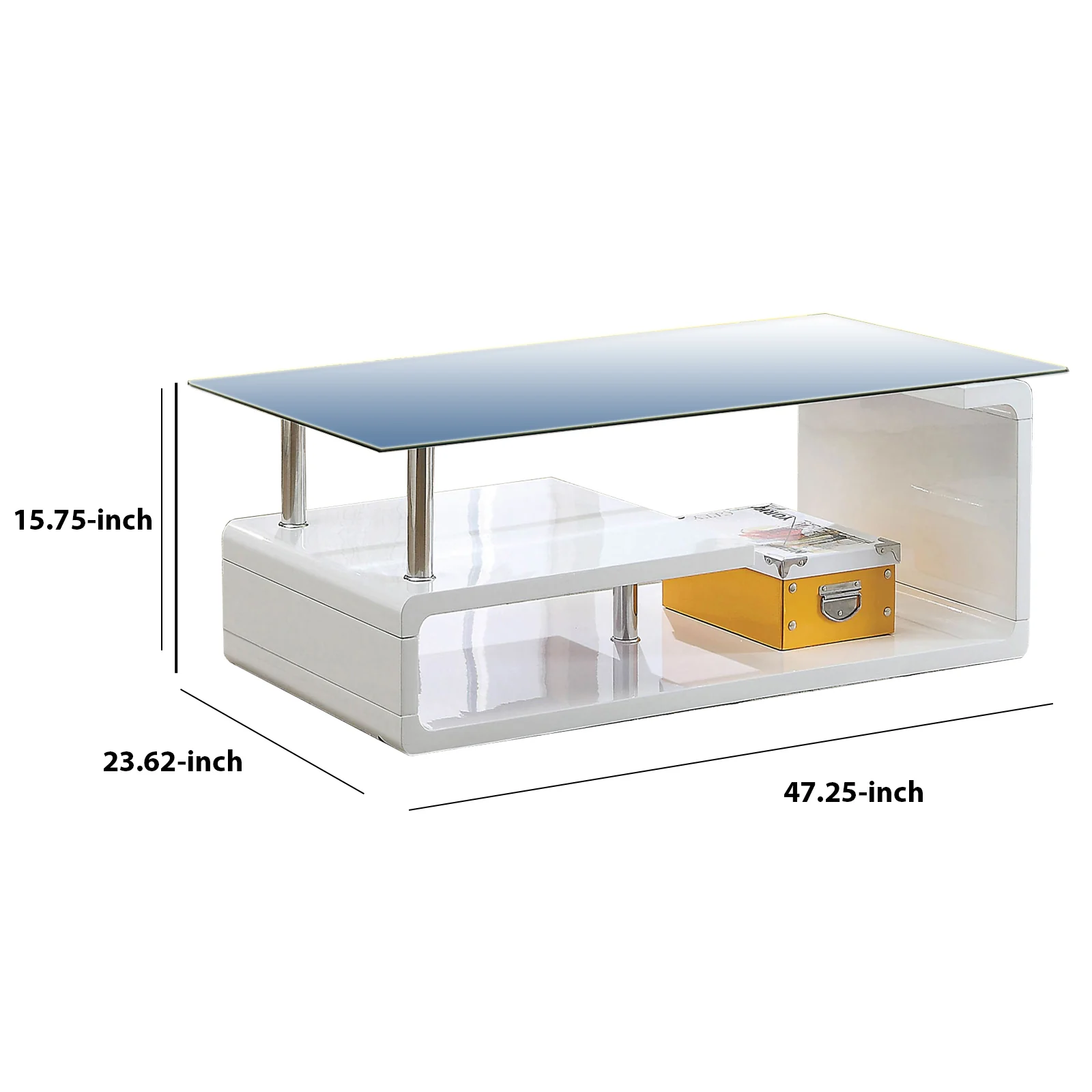 Contemporary Coffee Table With Multi Level Curled Open Shelf, White By Benzara - Image 2