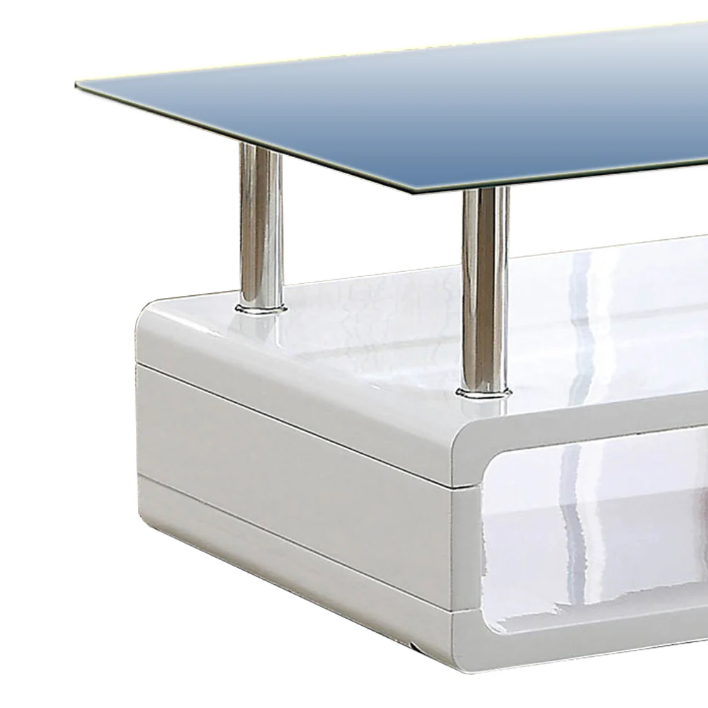Contemporary Coffee Table With Multi Level Curled Open Shelf, White By Benzara - Image 3