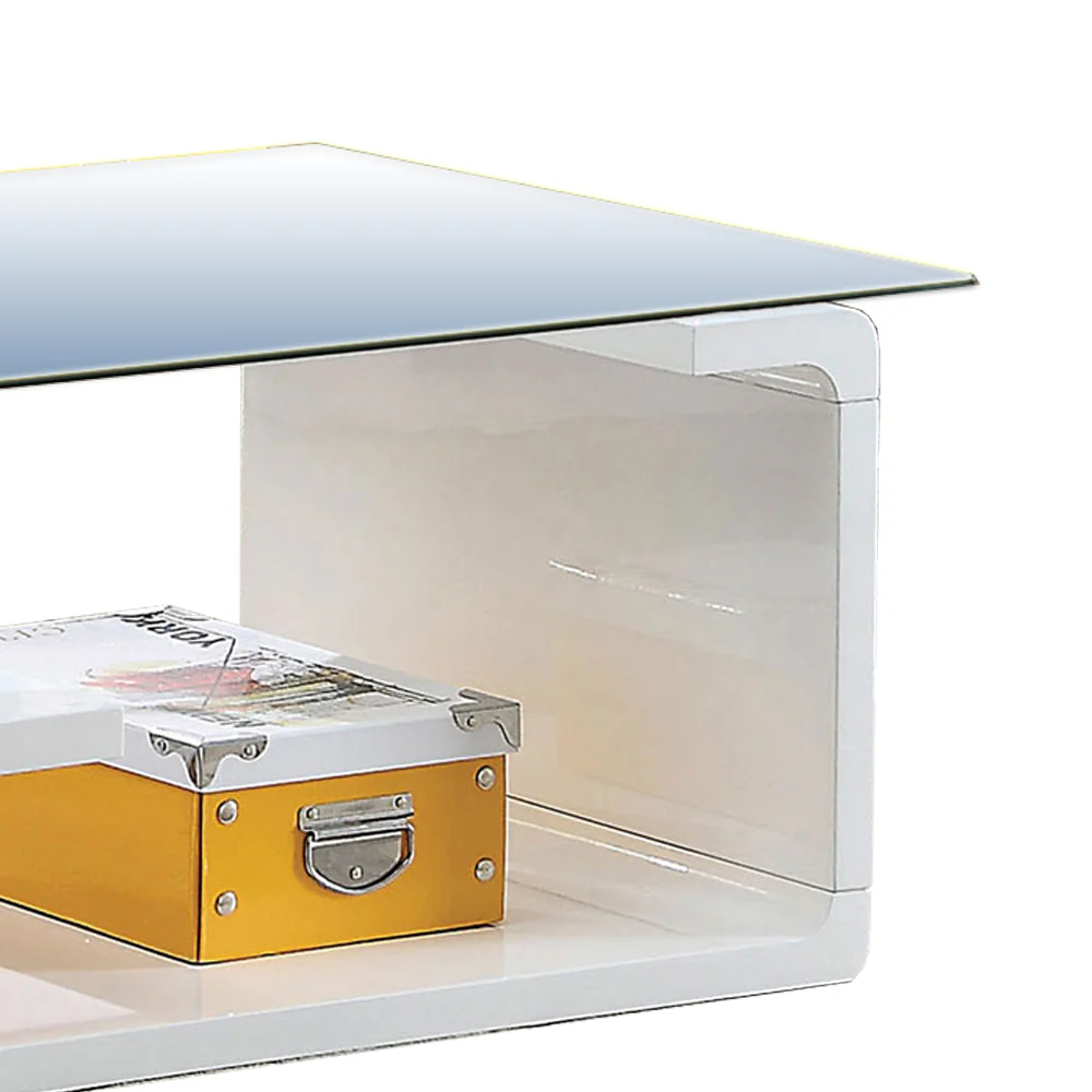 Contemporary Coffee Table With Multi Level Curled Open Shelf, White By Benzara - Image 5