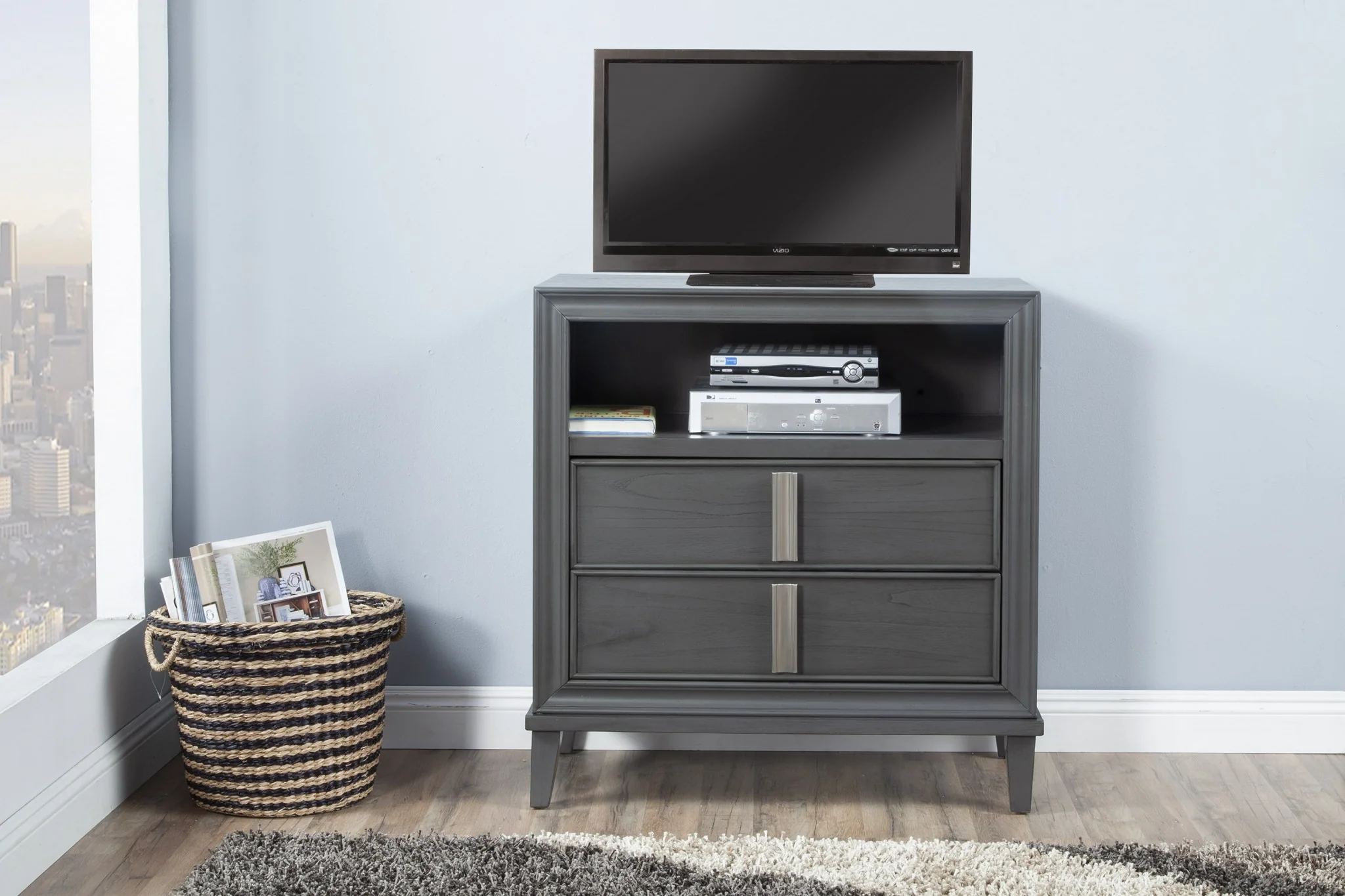 Contemporary Dark Grey TV Console Cabinet By Homeroots - Image 2