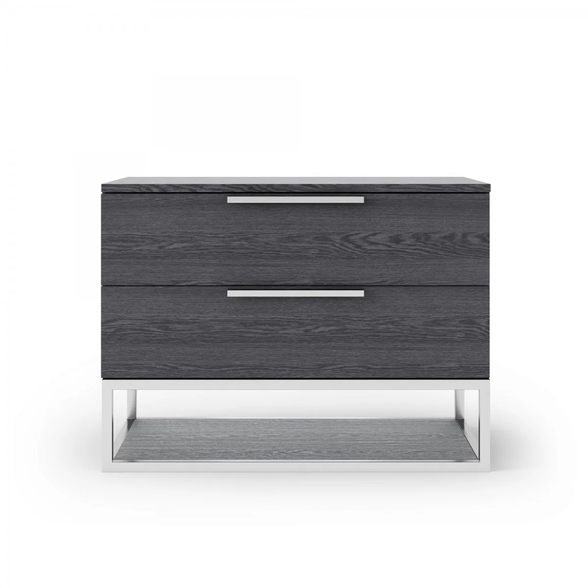 Contemporary Elm Gray And Stainless Steel Nightstand With Two Drawers By Homeroots - Image 2