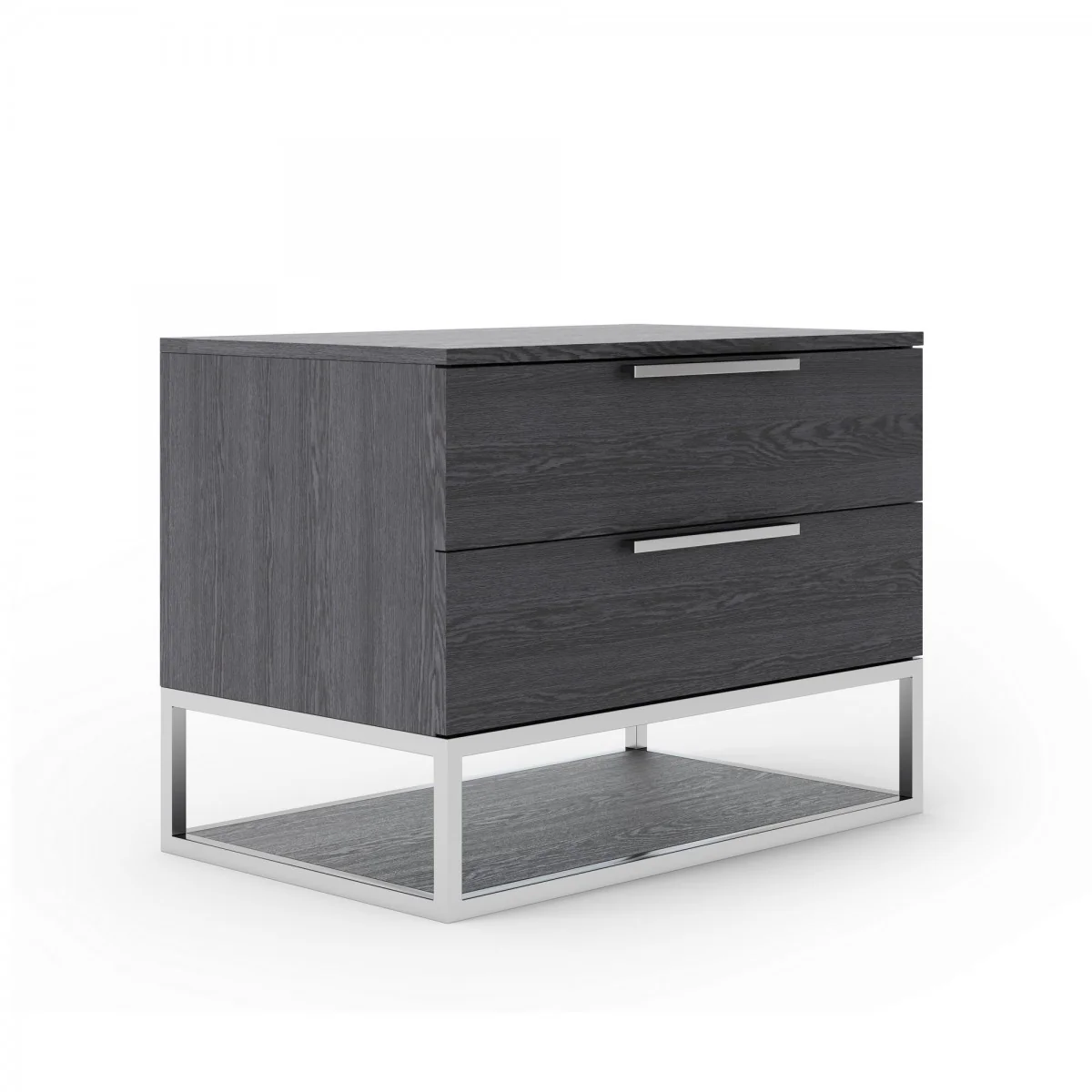 Contemporary Elm Gray And Stainless Steel Nightstand With Two Drawers By Homeroots - Image 3