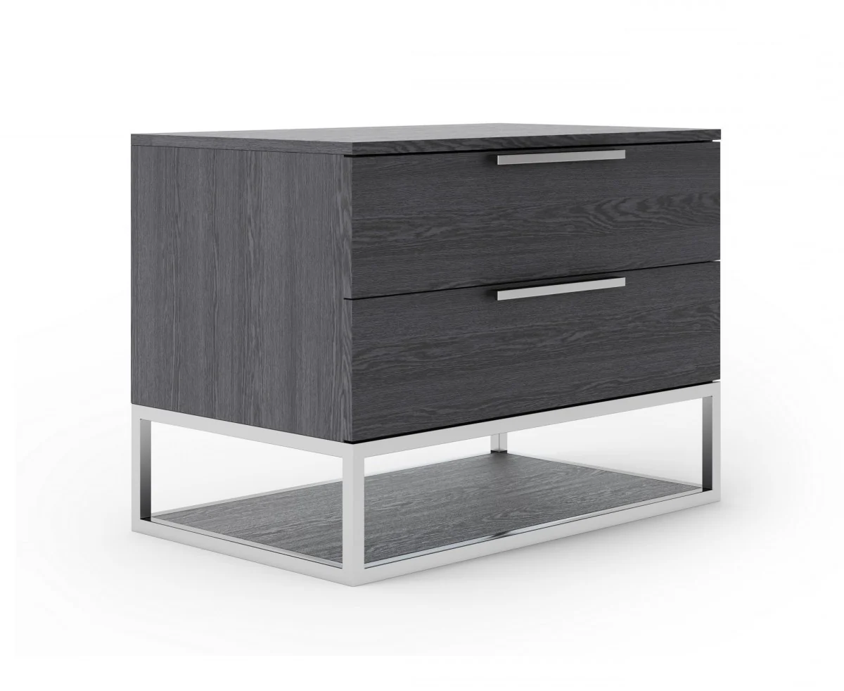 Contemporary Elm Gray And Stainless Steel Nightstand With Two Drawers By Homeroots - Image 4