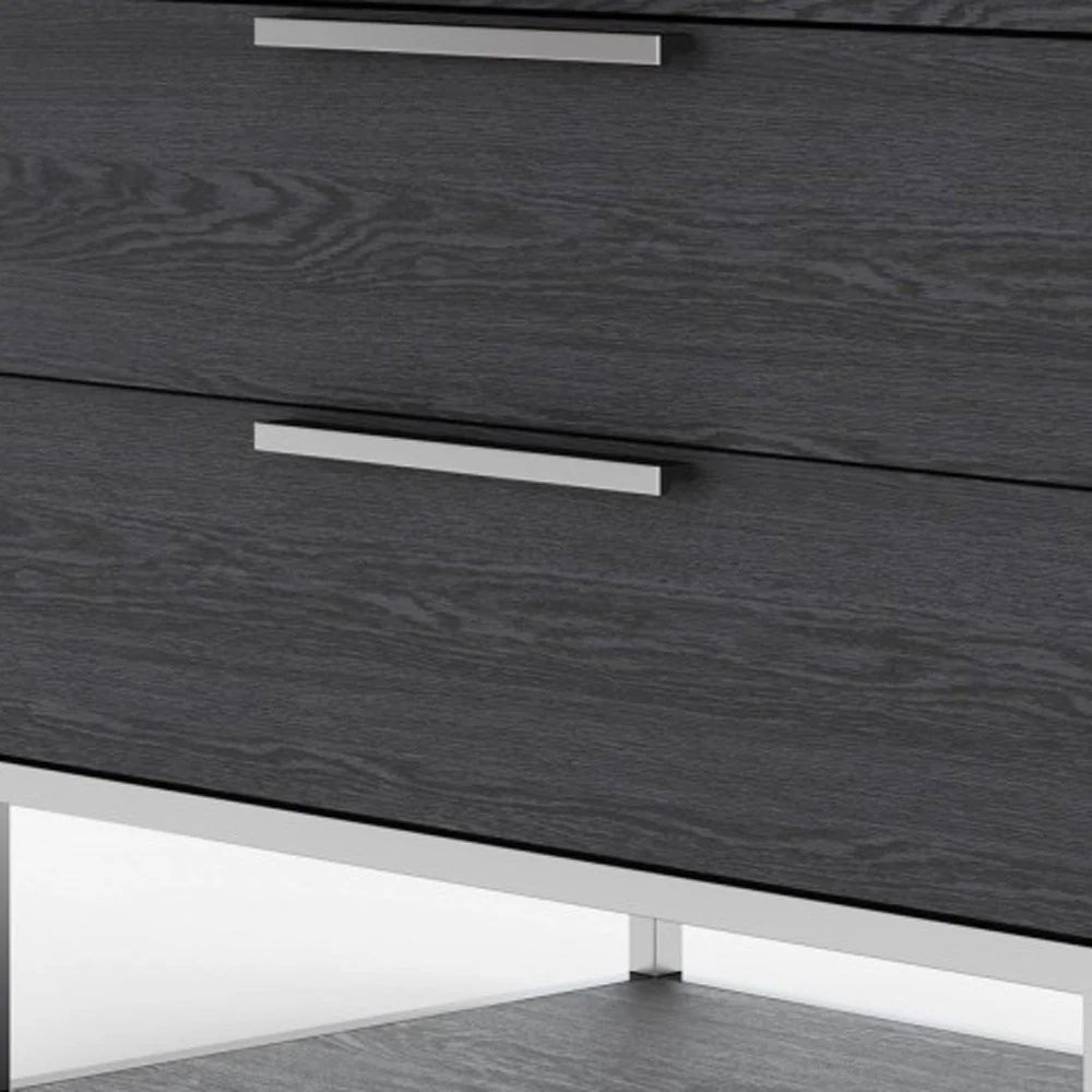 Contemporary Elm Gray And Stainless Steel Nightstand With Two Drawers By Homeroots - Image 6
