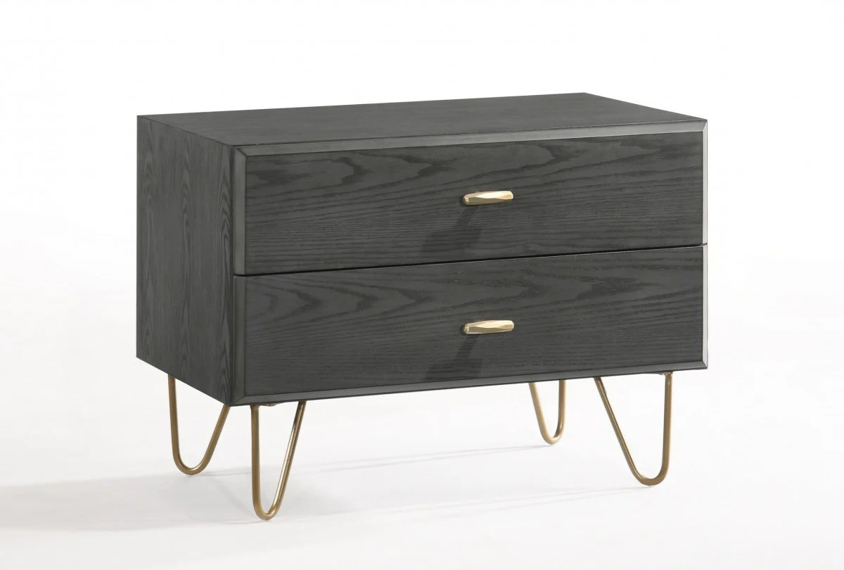 Contemporary Gray And Gold Nightstand With Two Drawers By Homeroots - Image 2