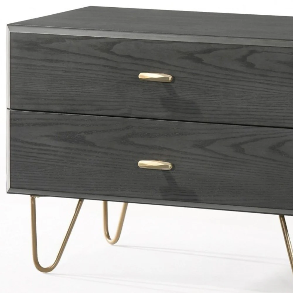 Contemporary Gray And Gold Nightstand With Two Drawers By Homeroots - Image 3