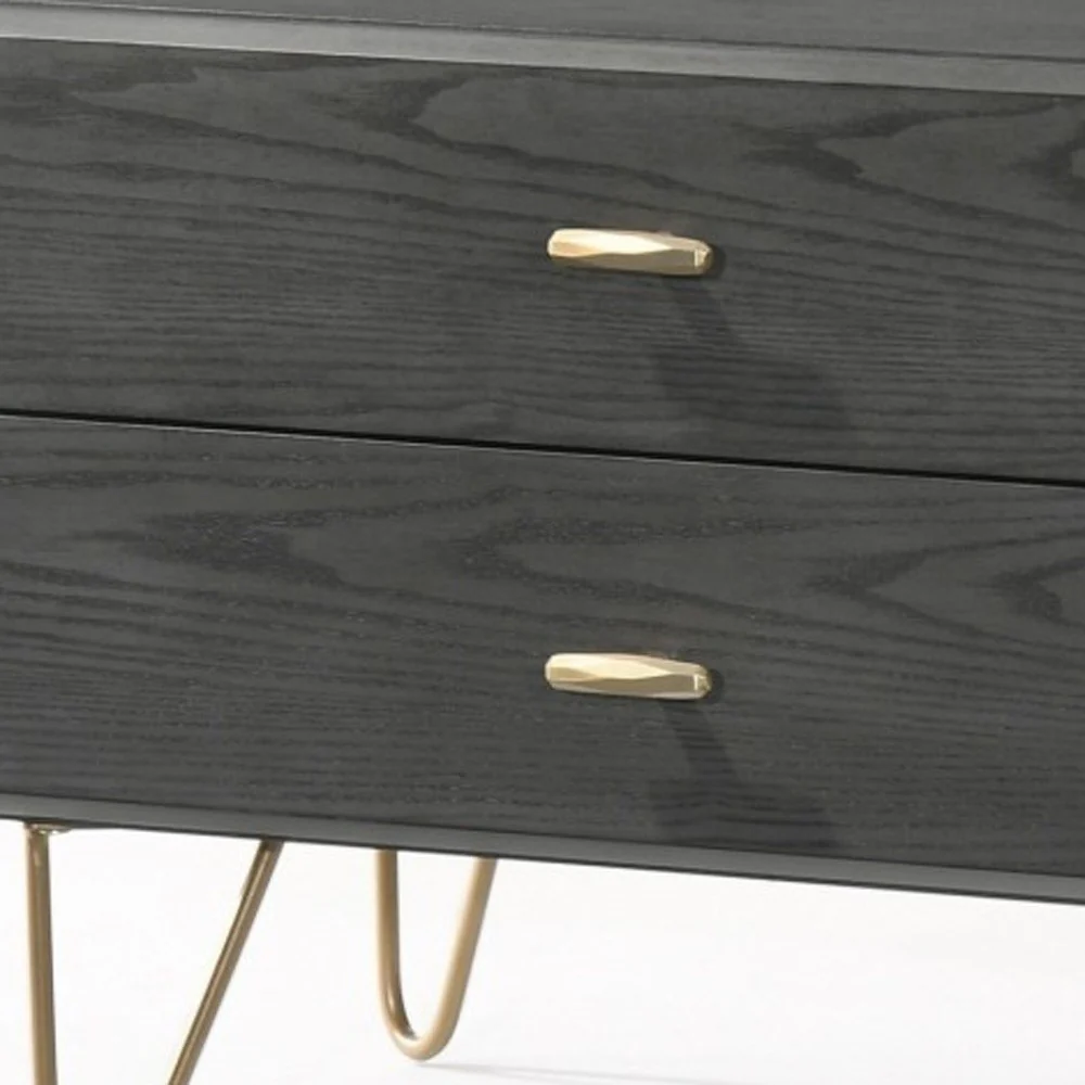 Contemporary Gray And Gold Nightstand With Two Drawers By Homeroots - Image 4
