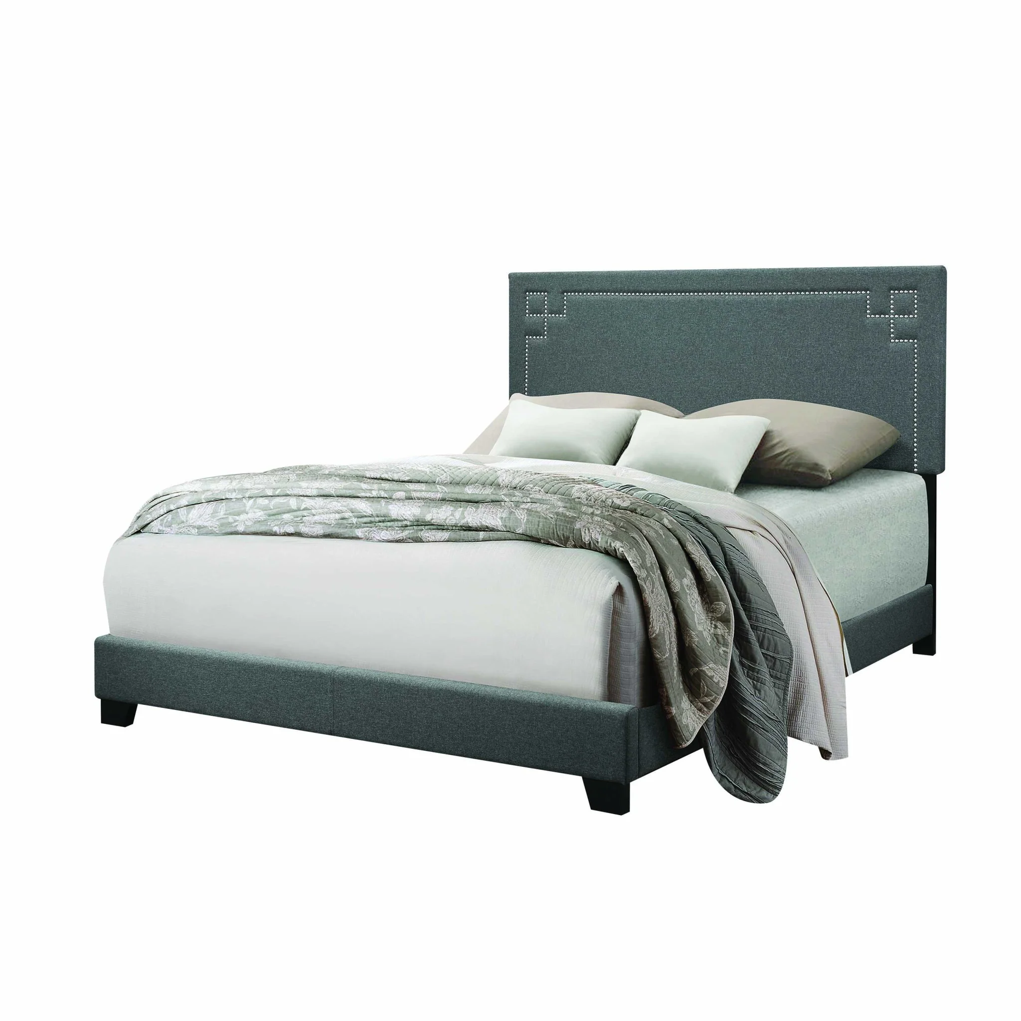 Contemporary Gray Upholstered King Size Bed By Homeroots - Image 2