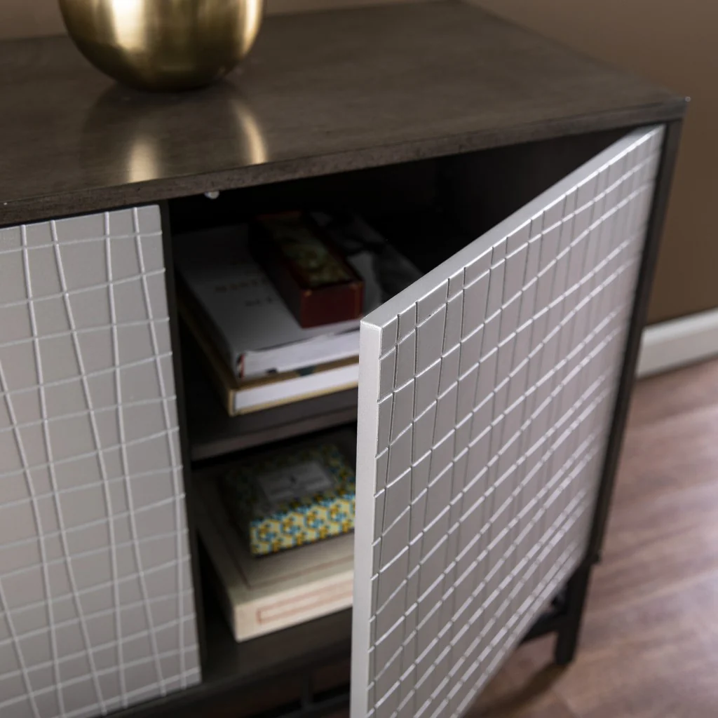 Contemporary Grid Lines Three Door Accent Cabinet By Homeroots - Image 2