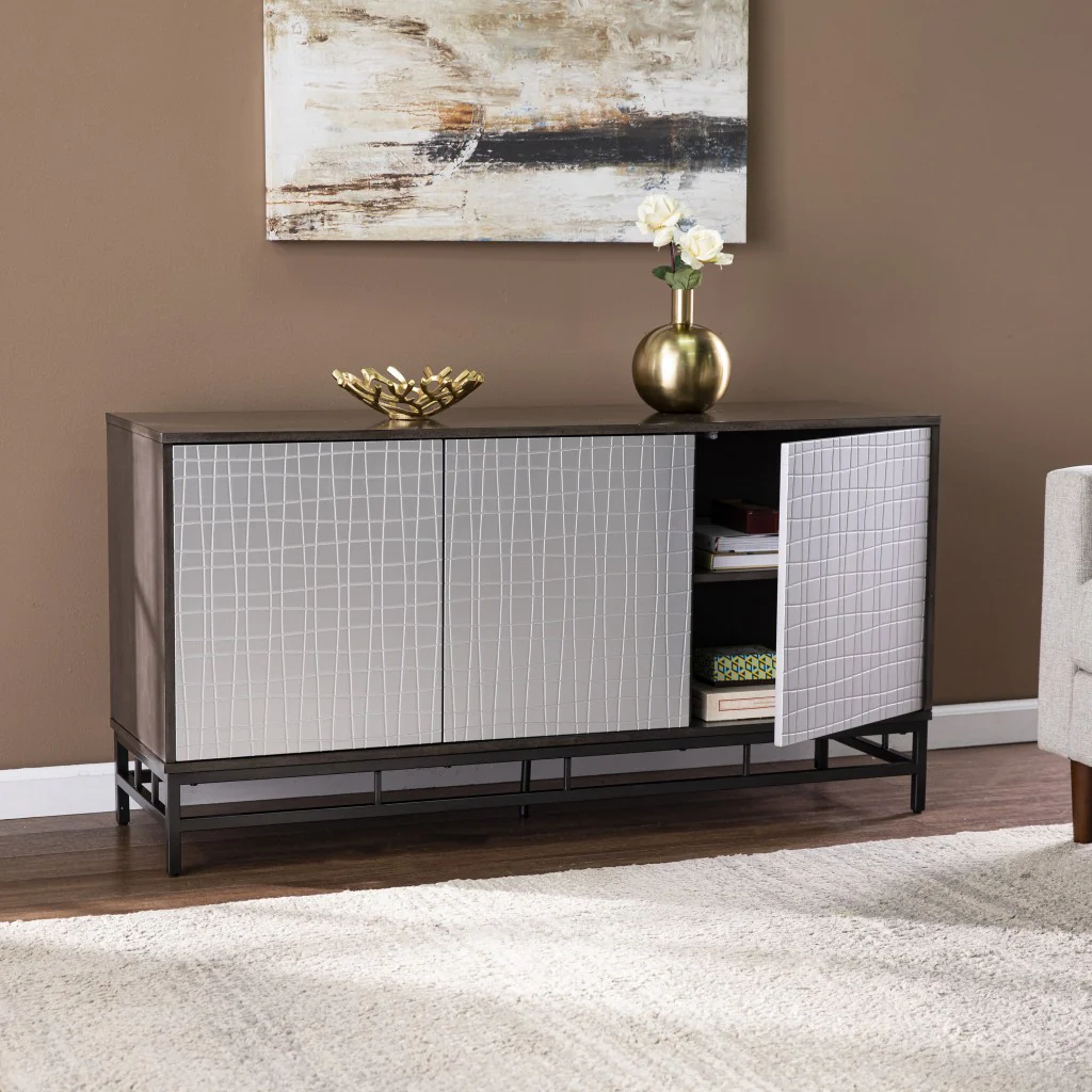 Contemporary Grid Lines Three Door Accent Cabinet By Homeroots - Image 3
