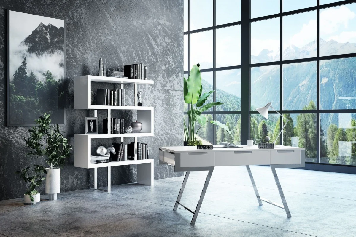 Contemporary High Gloss White Zig Zag Bookcase By Homeroots - Image 3