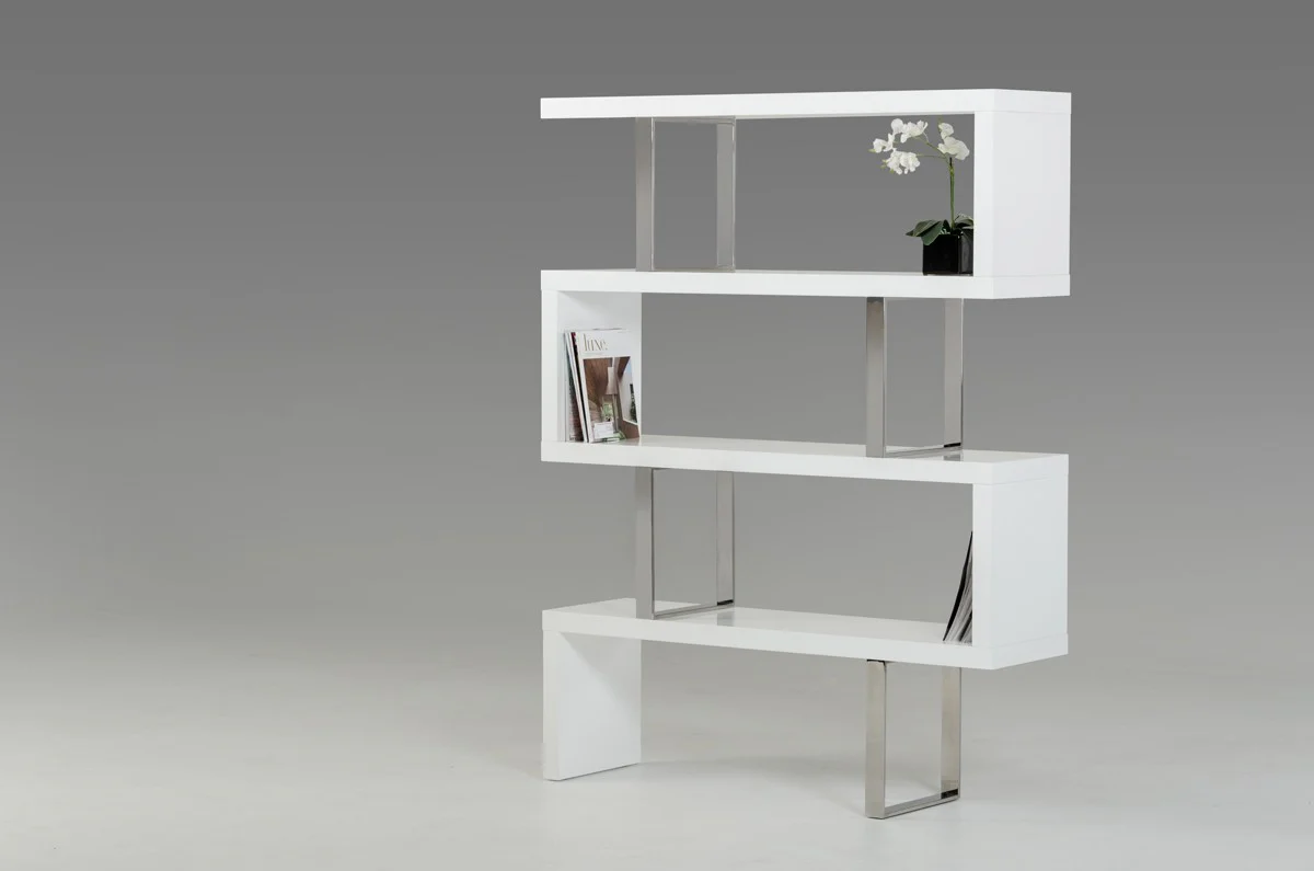 Contemporary High Gloss White Zig Zag Bookcase By Homeroots - Image 4