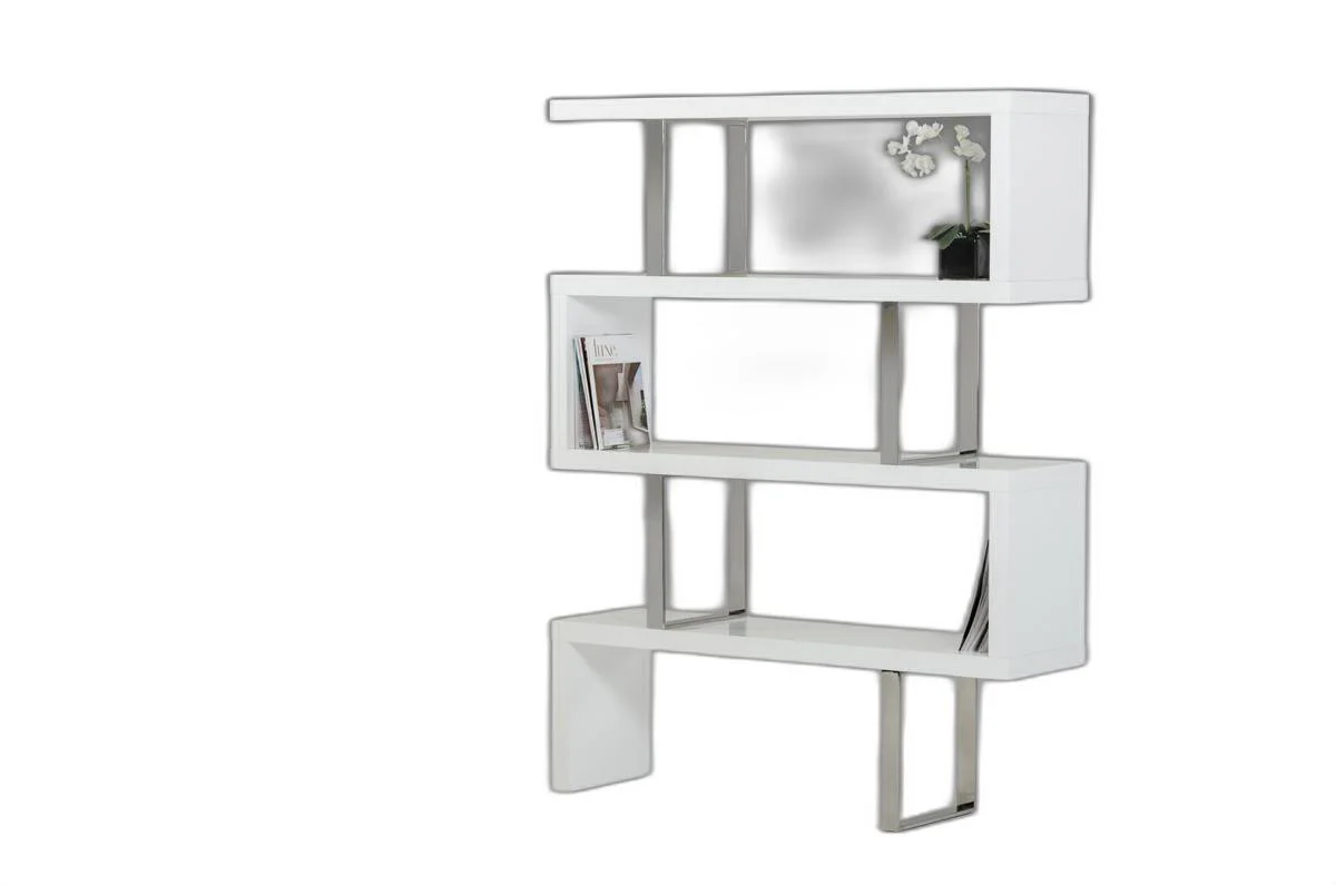 Contemporary High Gloss White Zig Zag Bookcase By Homeroots - Image 5