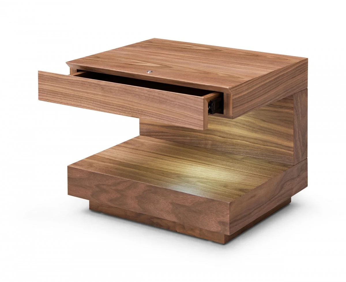 Contemporary Led Lit Walnut Nightstand With One Drawer By Homeroots - Image 3