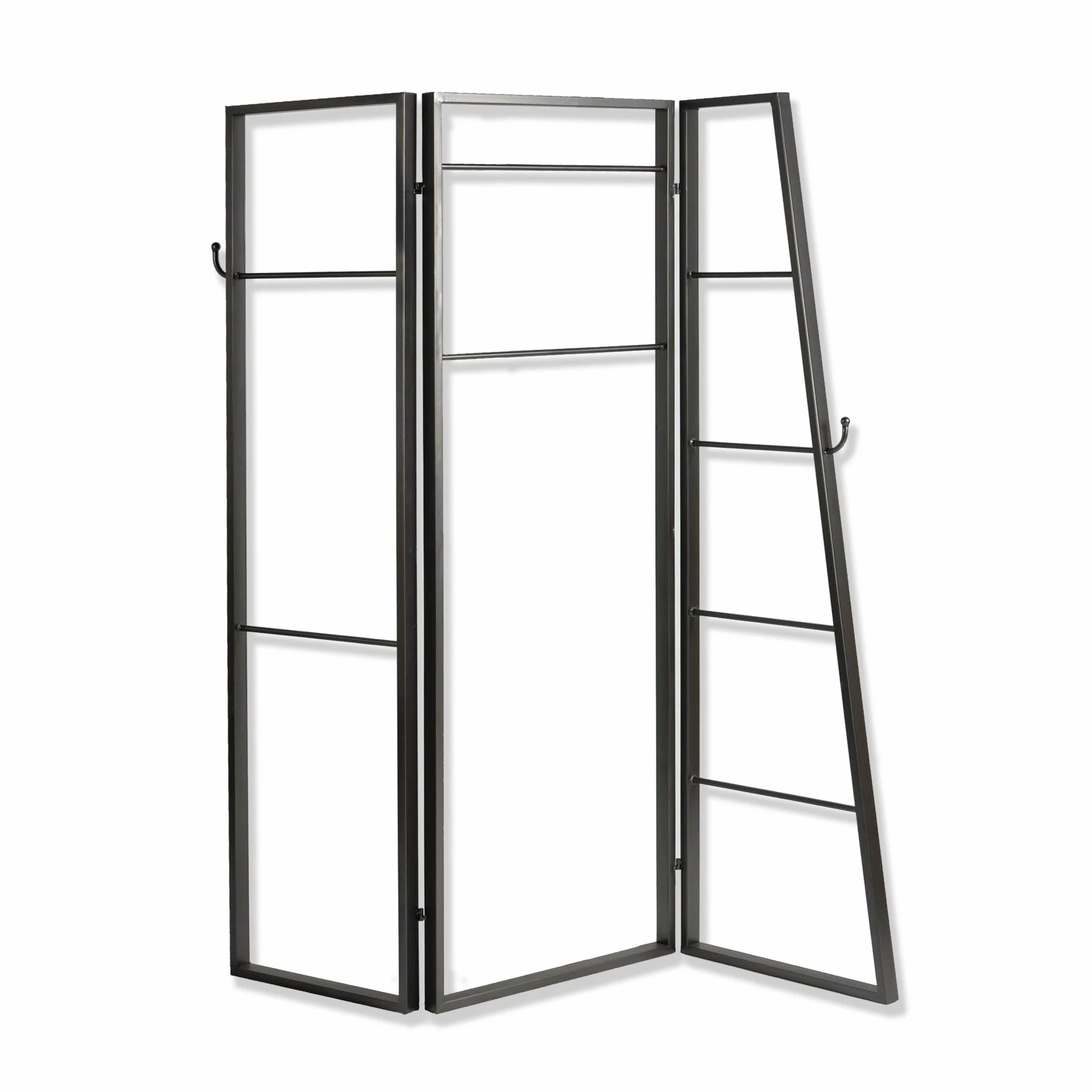 Contemporary Metal Coatrack Three Panel Room Divider Screen By Homeroots - Image 2