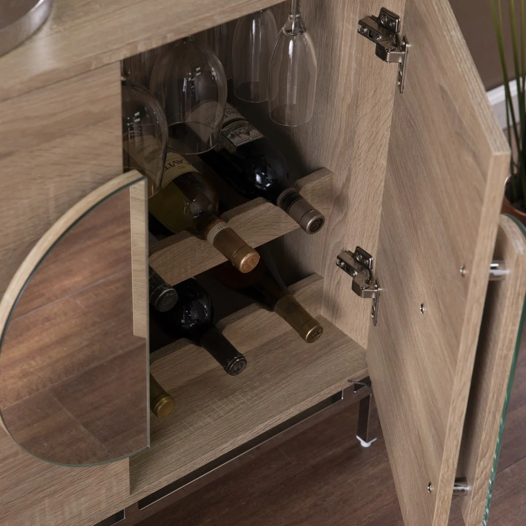 Contemporary Mirrored Circle Double Door Bar Cabinet By Homeroots - Image 2
