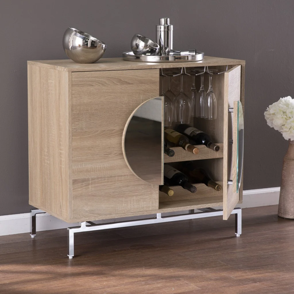Contemporary Mirrored Circle Double Door Bar Cabinet By Homeroots - Image 3