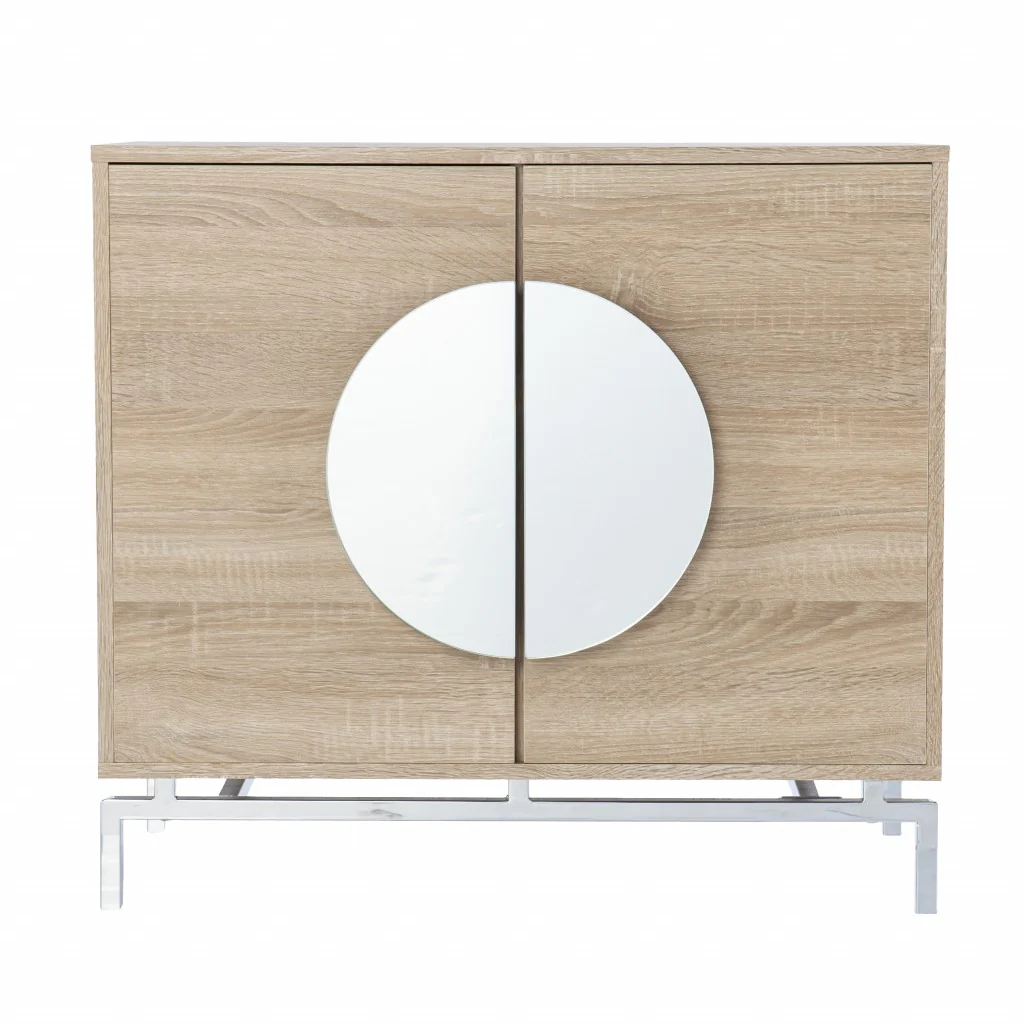 Contemporary Mirrored Circle Double Door Bar Cabinet By Homeroots - Image 4