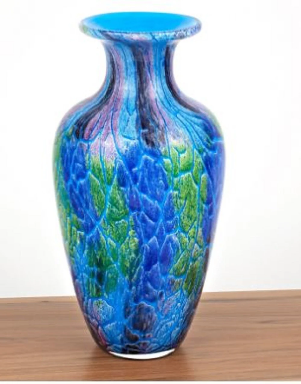 Contemporary Multi Color Mouth Blown Art Glass Vase By Homeroots - Image 2