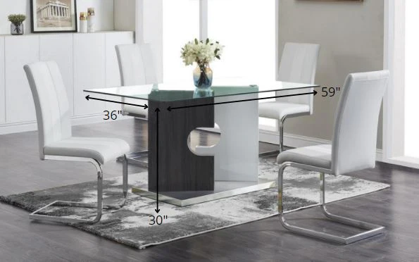 Contemporary Puzzle Gray And White Double Base Glass Dining Table By Homeroots - Image 5