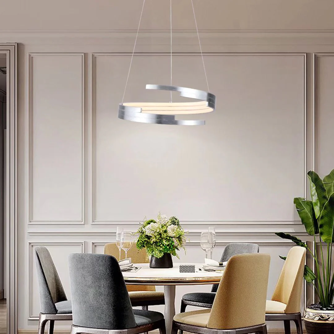 Contemporary Silver LED Circular Spiral Chandelier By Homeroots - Image 3