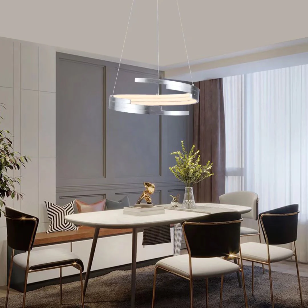 Contemporary Silver LED Circular Spiral Chandelier By Homeroots - Image 5