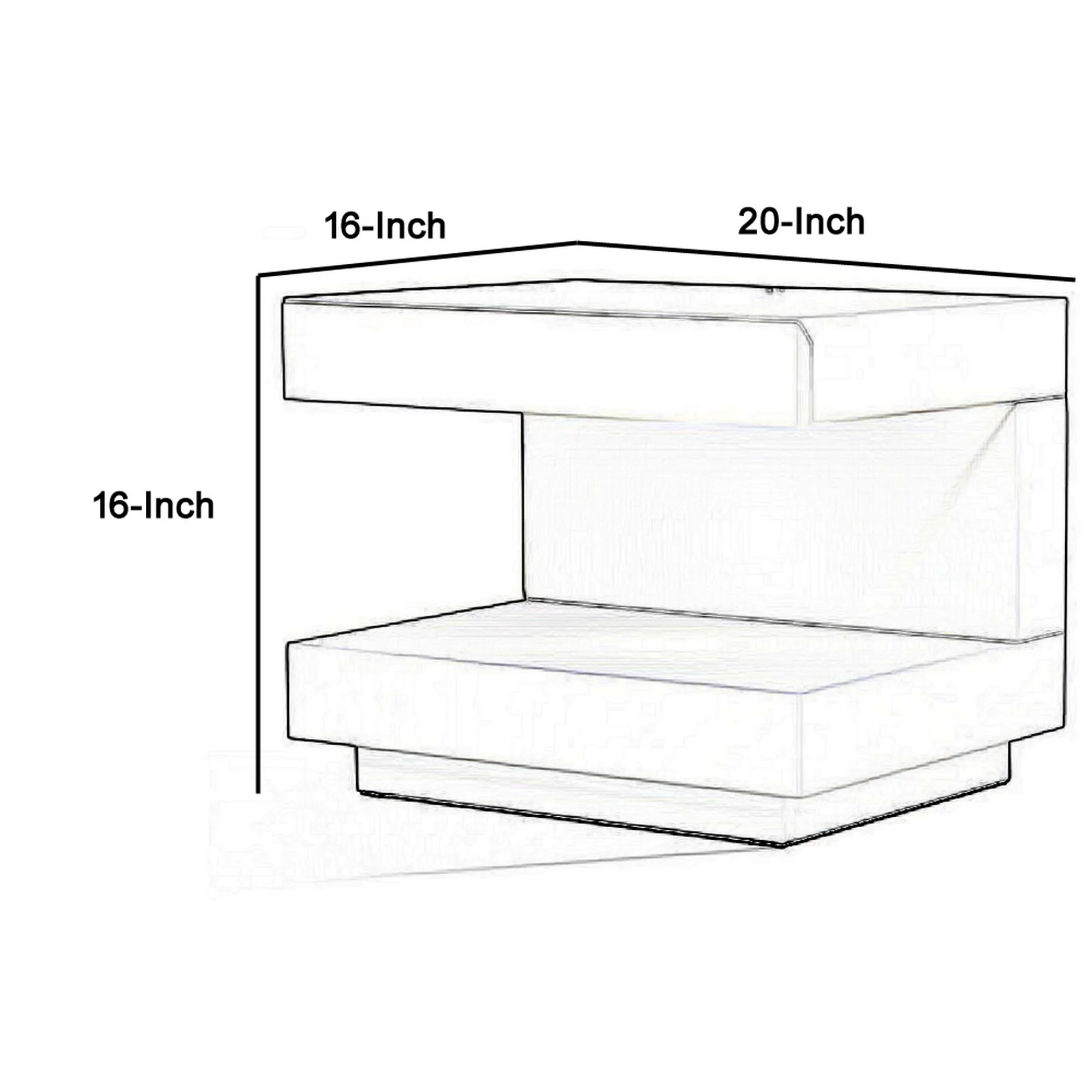 Contemporary Squared C Shaped Wooden Nightstand with LED Light, Gray By Benzara - Image 2