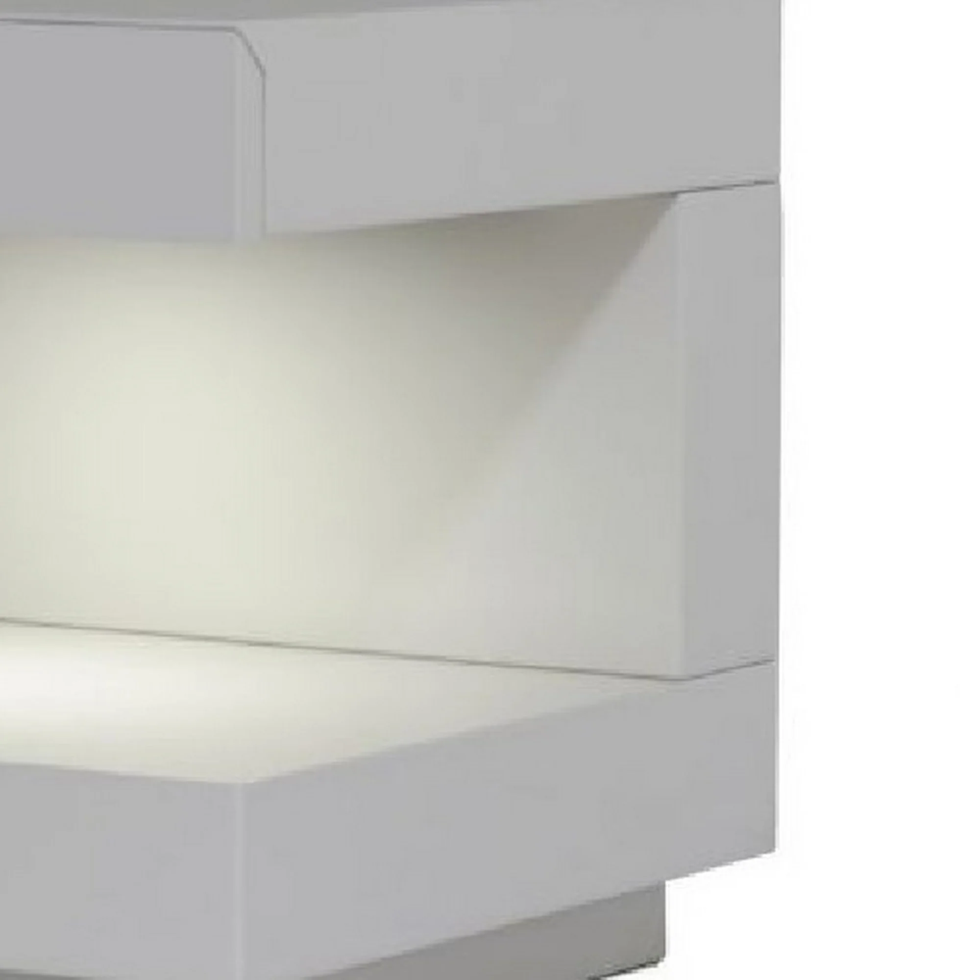 Contemporary Squared C Shaped Wooden Nightstand with LED Light, Gray By Benzara - Image 3