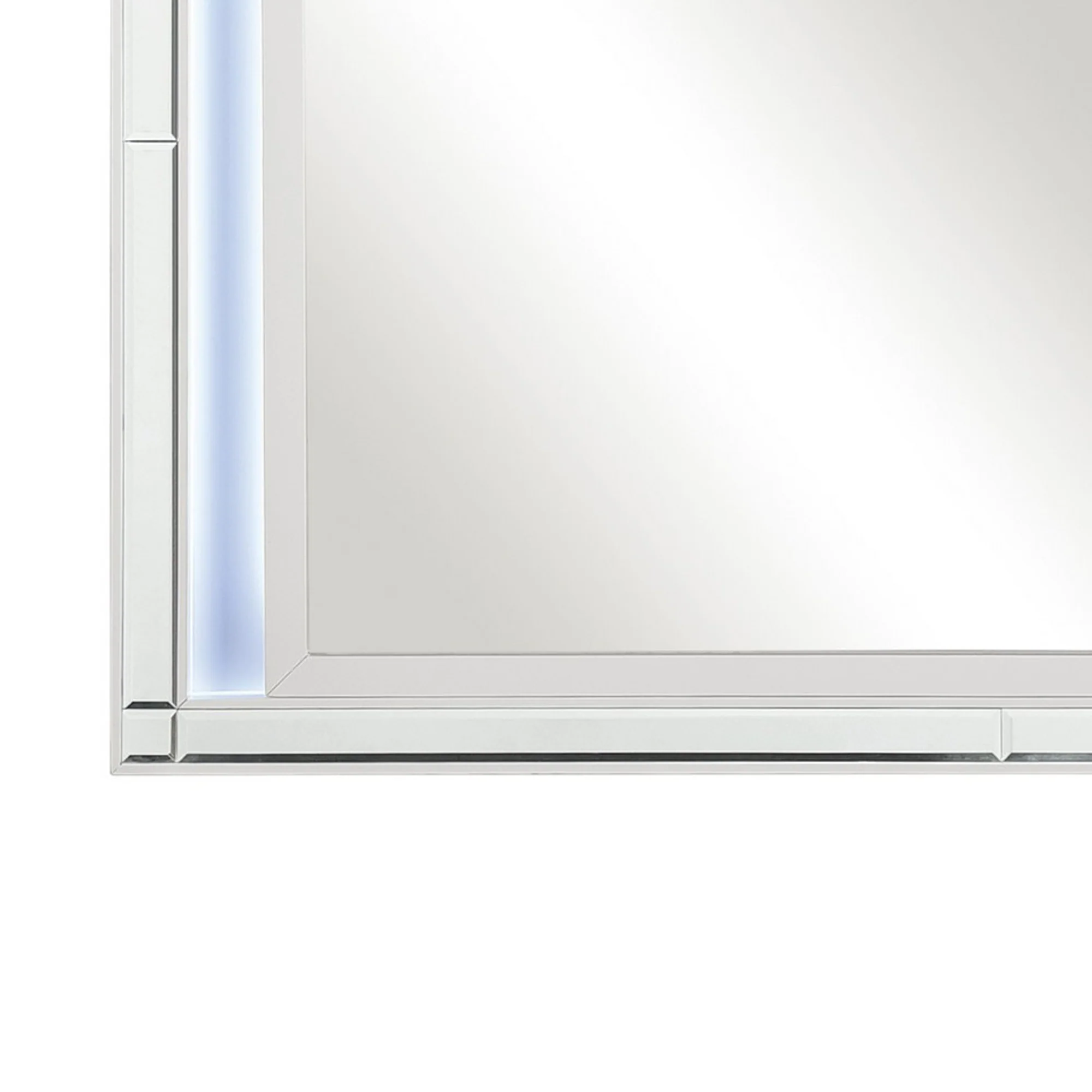 Contemporary Style Beveled Edge Mirror With Led Light, White And Silver By Benzara - Image 2