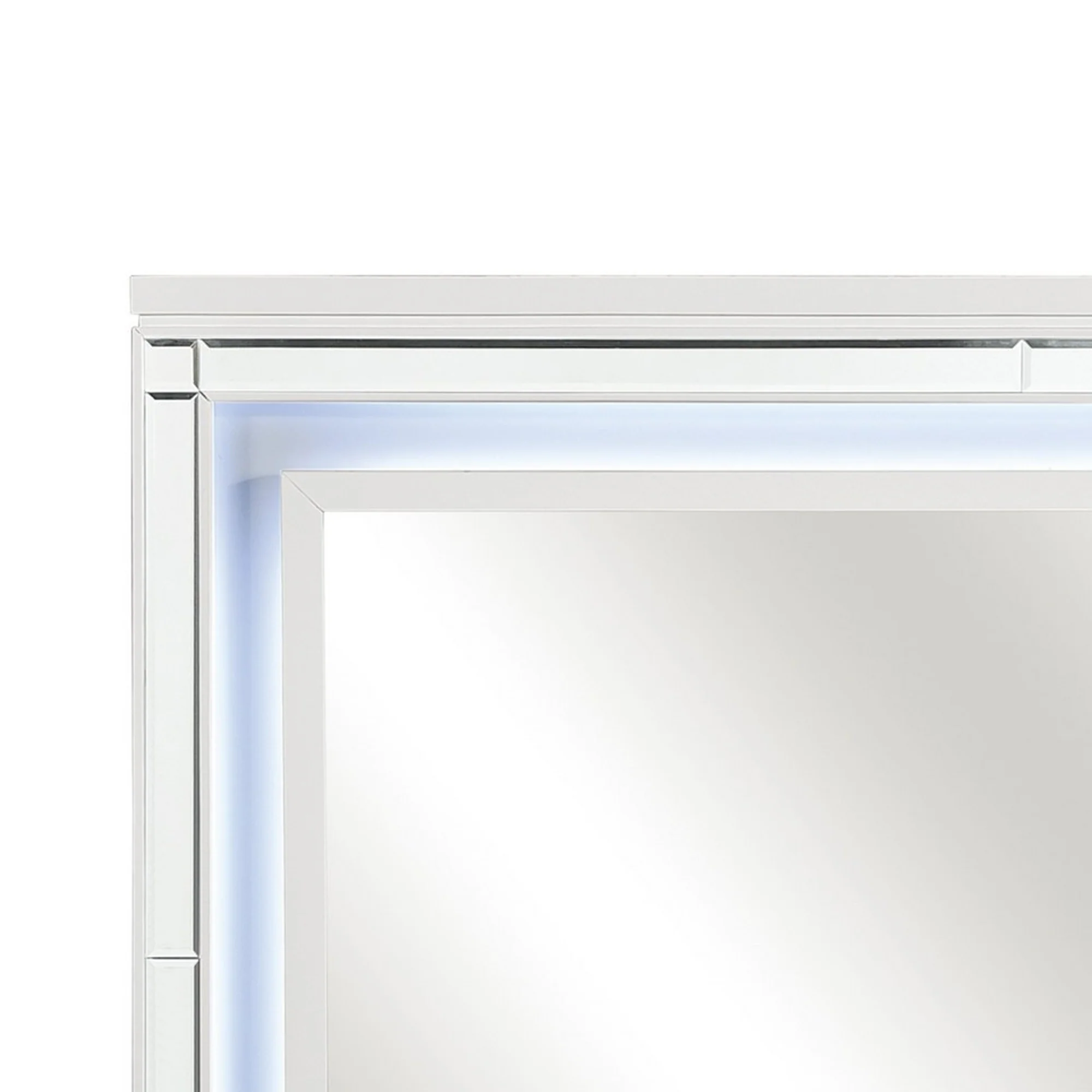 Contemporary Style Beveled Edge Mirror With Led Light, White And Silver By Benzara - Image 4