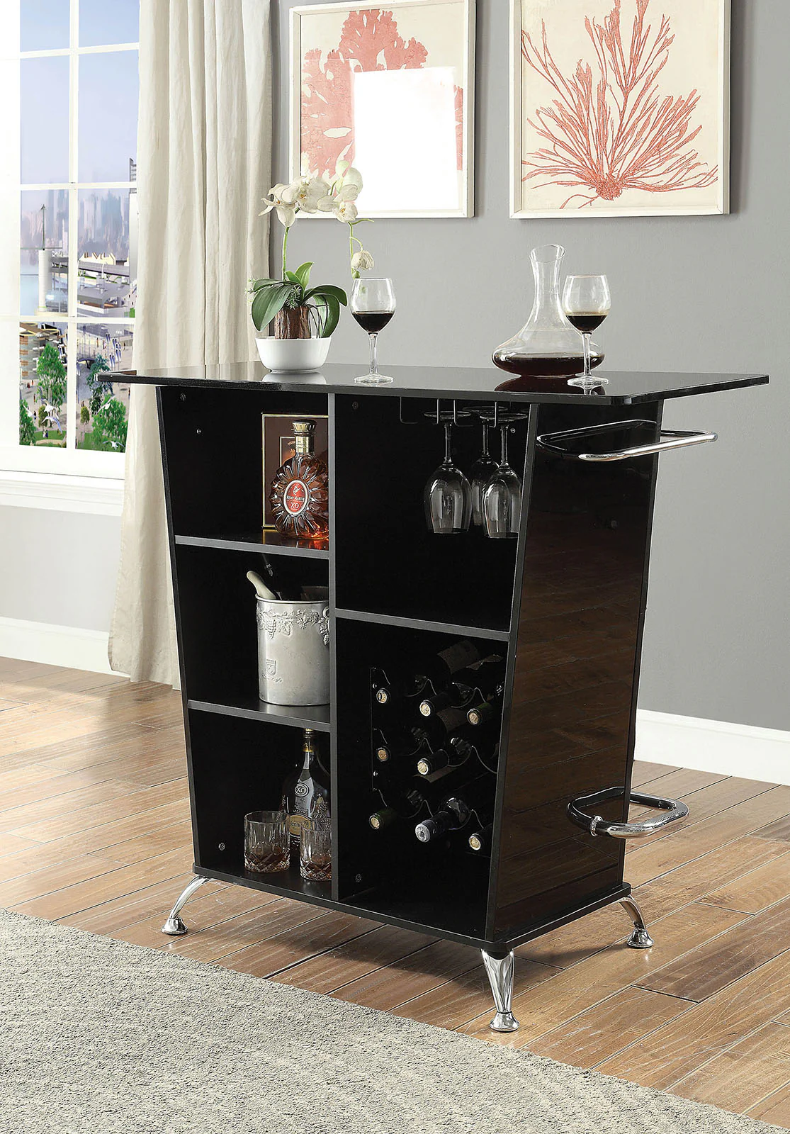 Contemporary Style Leatherette Padded Bar Table With Button Tufting, Black By Benzara - Image 2