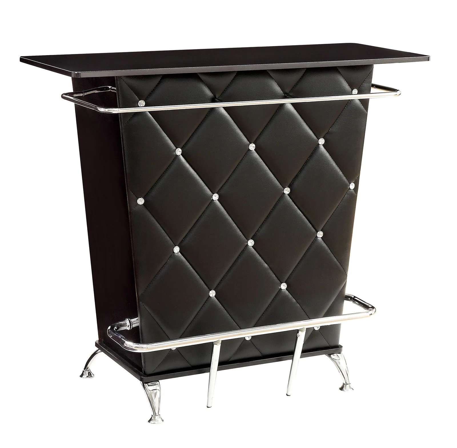 Contemporary Style Leatherette Padded Bar Table With Button Tufting, Black By Benzara - Image 3