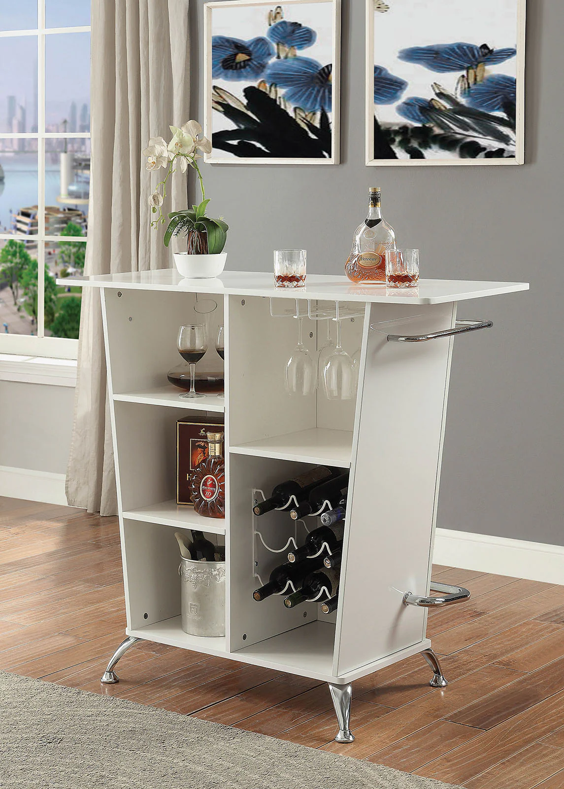 Contemporary Style Leatherette Padded Bar Table With Button Tufting, White By Benzara - Image 2