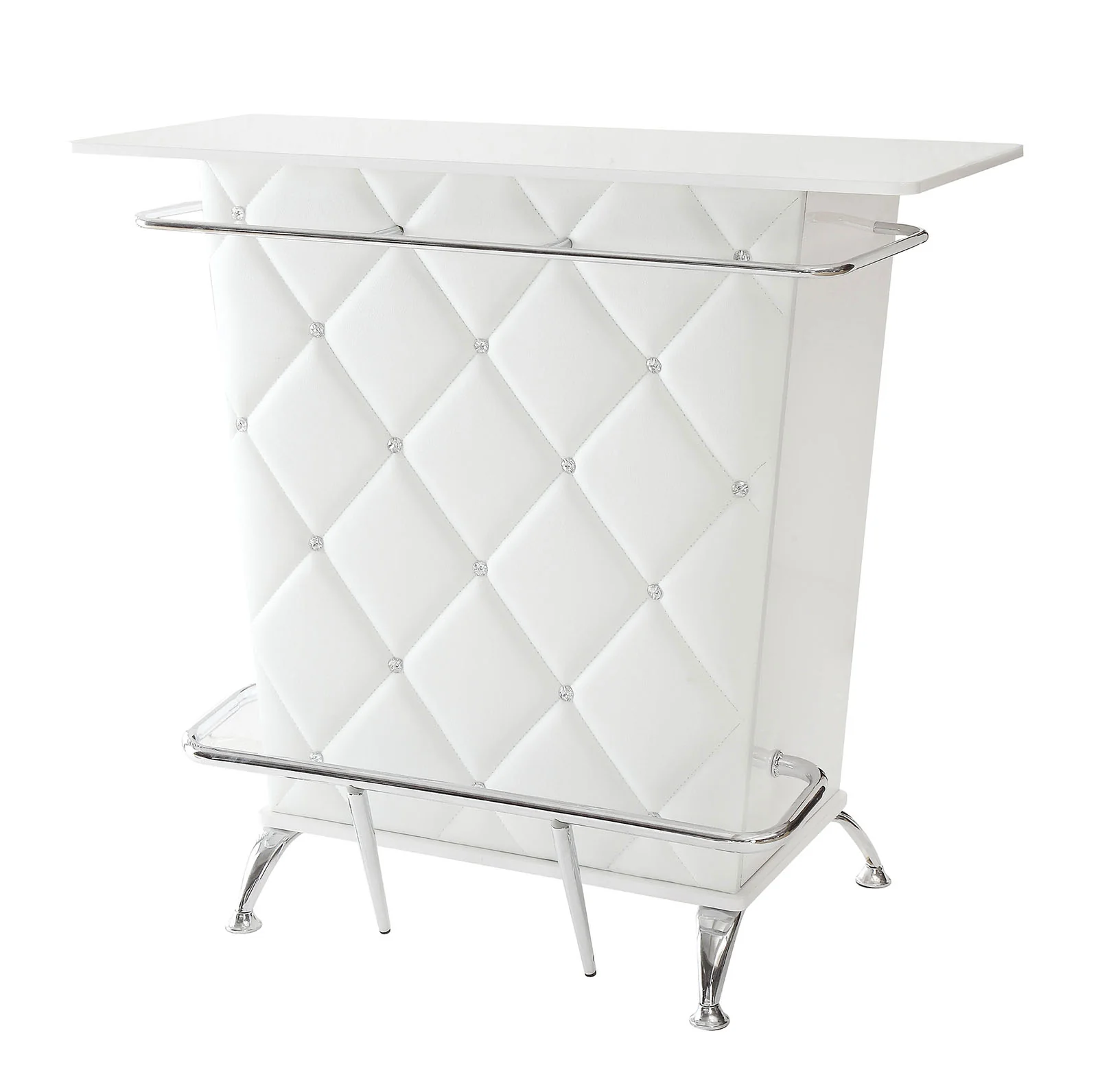 Contemporary Style Leatherette Padded Bar Table With Button Tufting, White By Benzara - Image 3