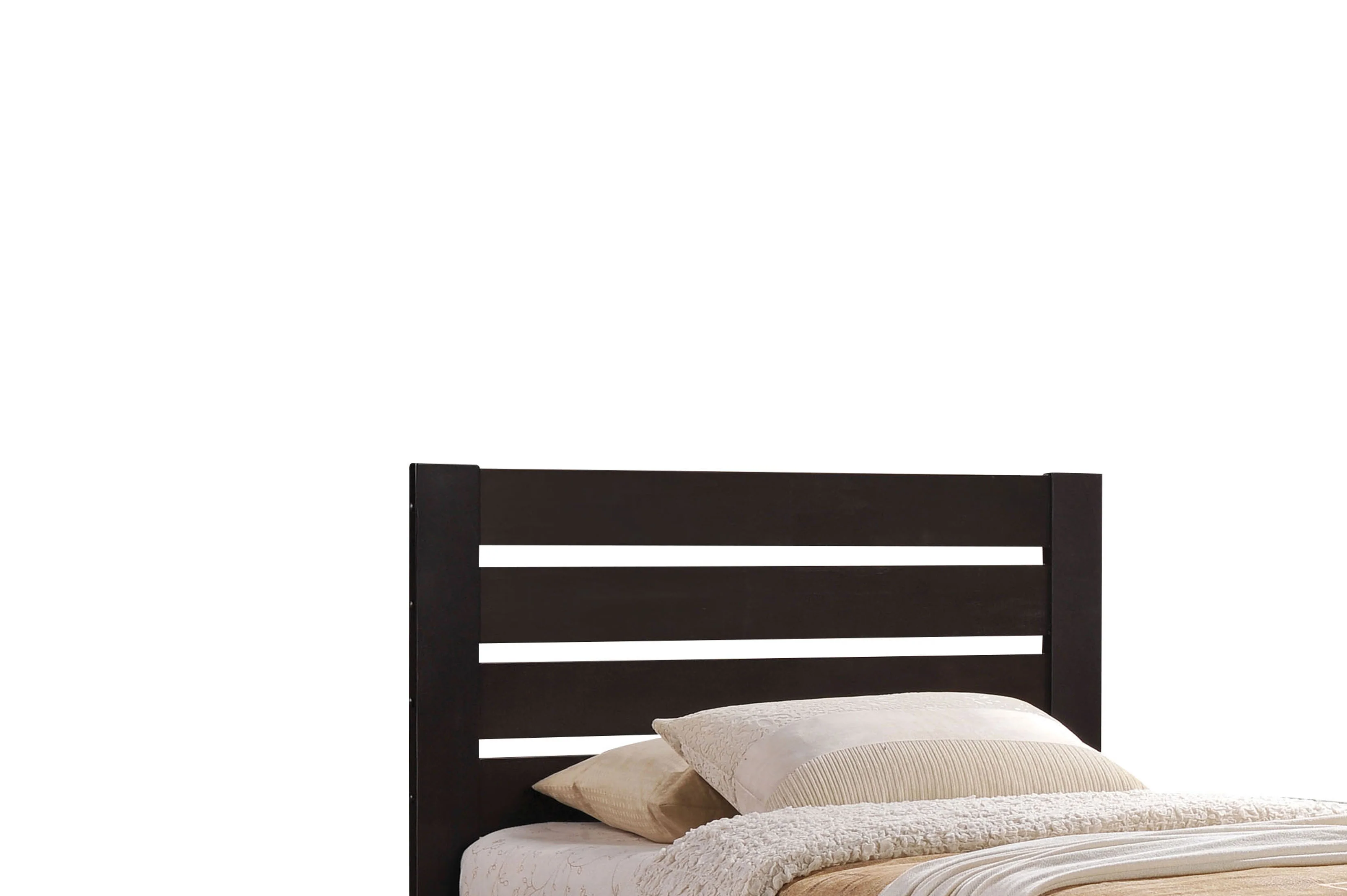 Contemporary Style Wooden Twin Size Bed With Slatted Headboard, Brown By Benzara - Image 2