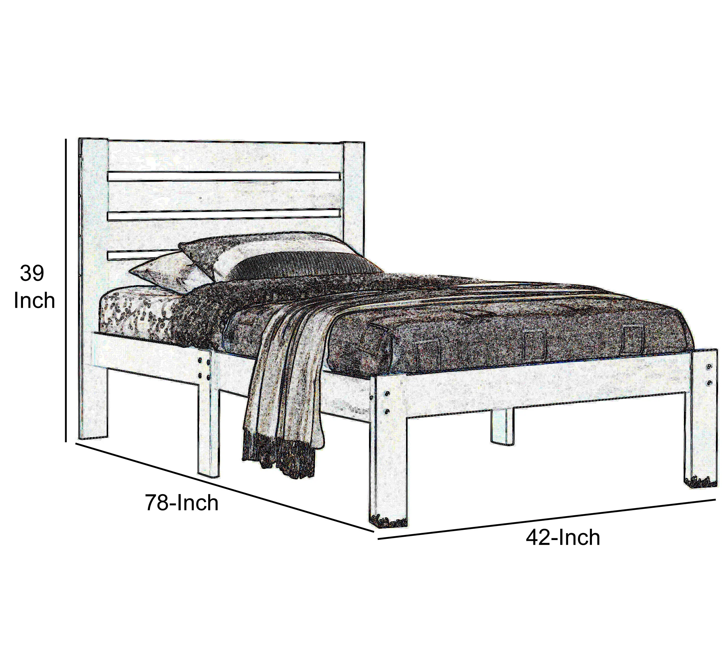Contemporary Style Wooden Twin Size Bed With Slatted Headboard, Brown By Benzara - Image 5
