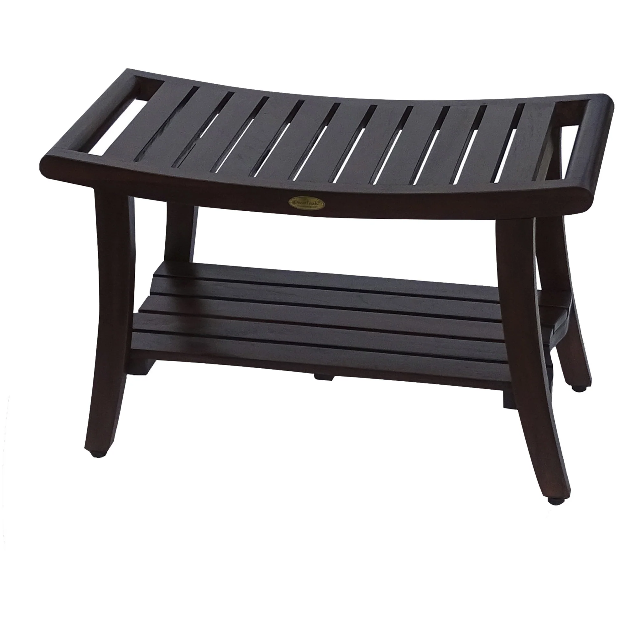 Contemporary Teak Shower Bench with Handles in Brown Finish By Homeroots - Image 2