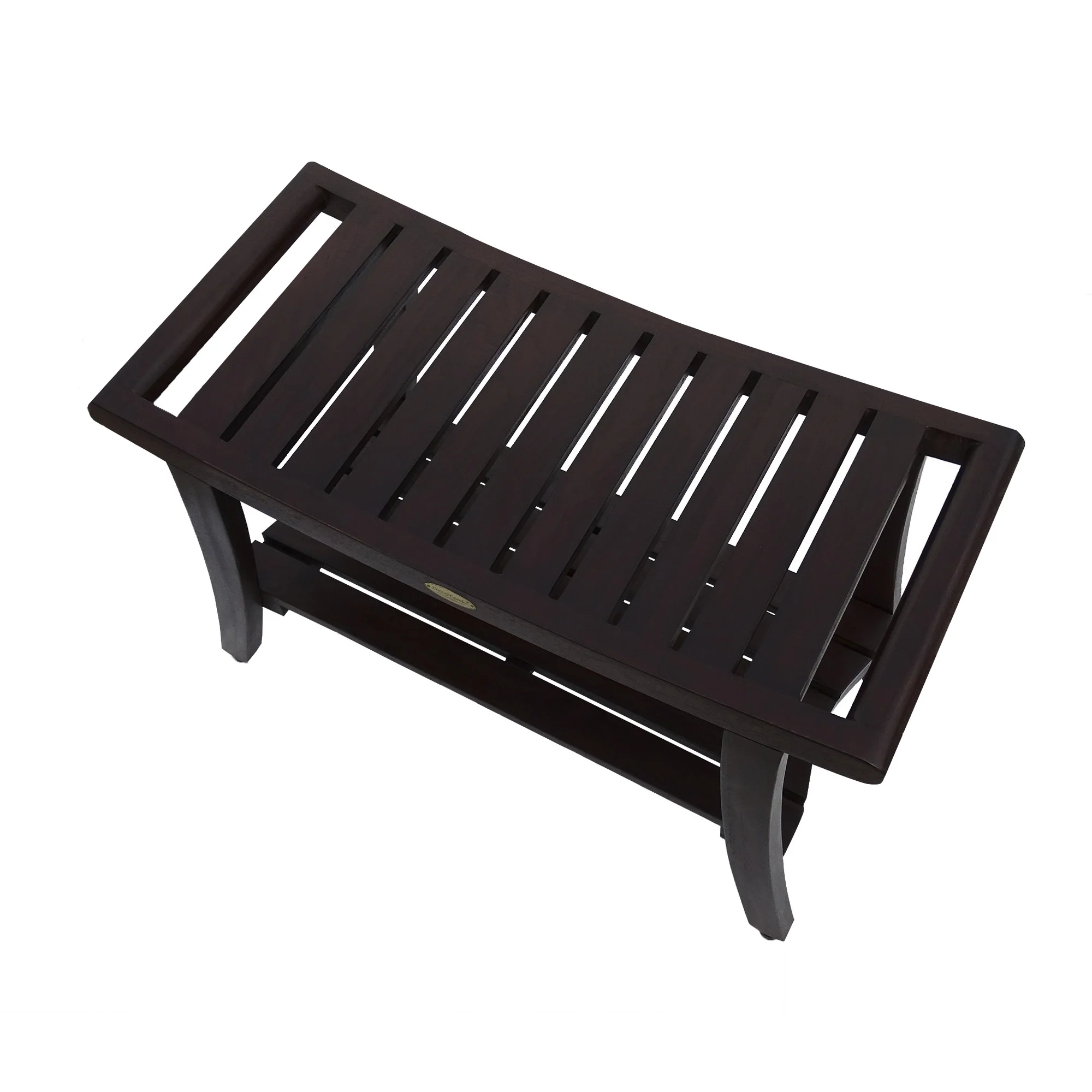 Contemporary Teak Shower Bench with Handles in Brown Finish By Homeroots - Image 3
