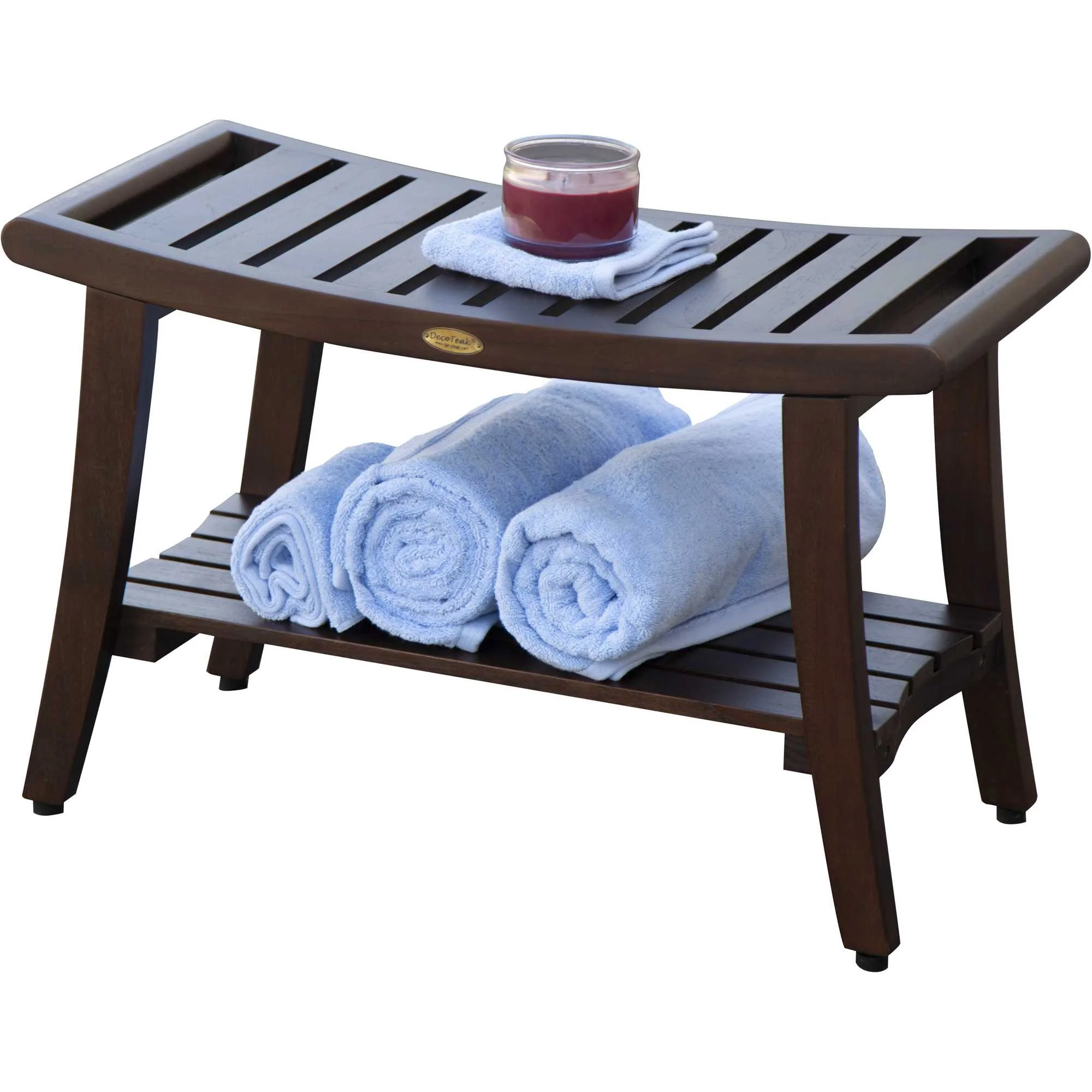 Contemporary Teak Shower Bench with Handles in Brown Finish By Homeroots - Image 5
