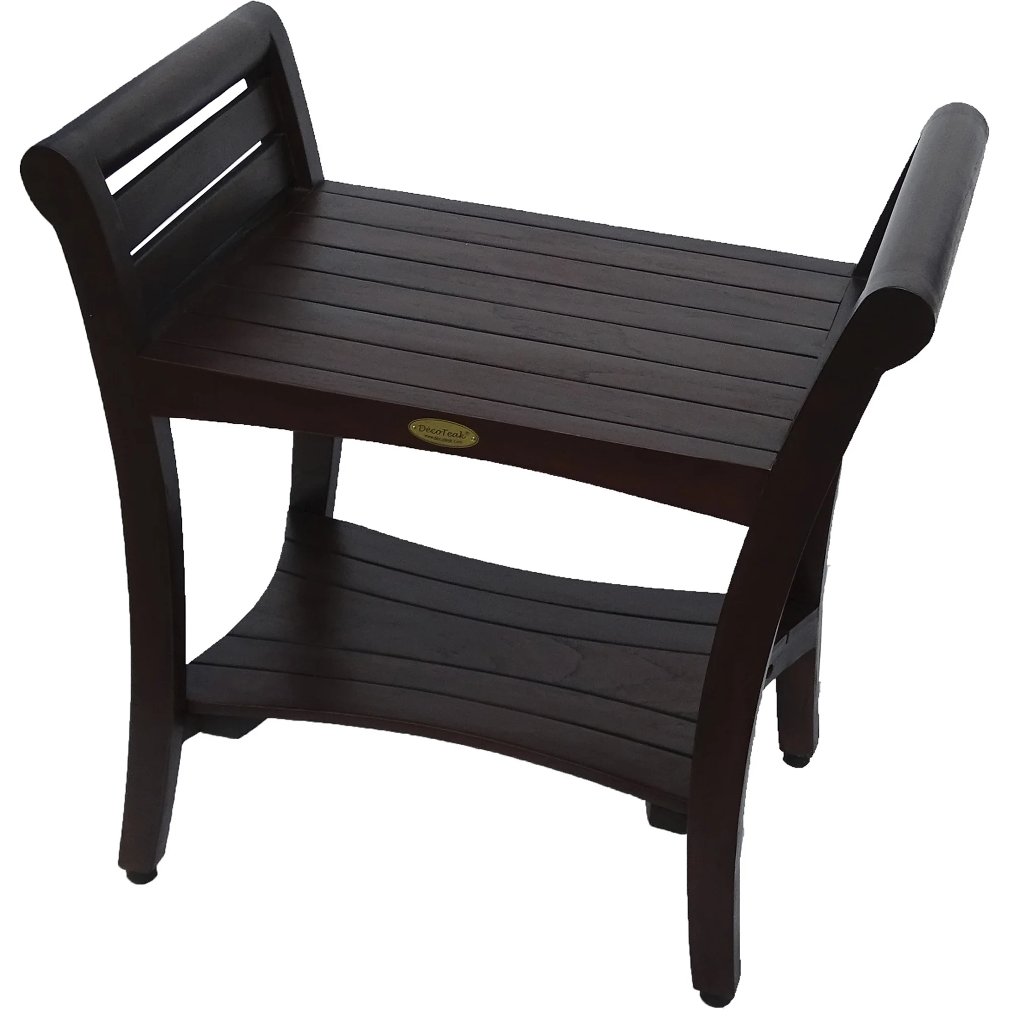 Contemporary Teak Shower bench with Handles in Dark Brown By Homeroots - Image 2