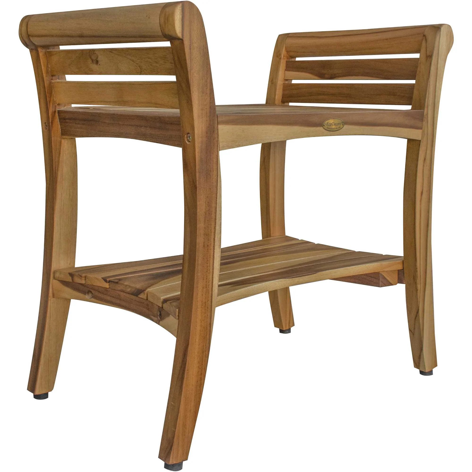 Contemporary Teak Shower bench with Handles in Natural Finish By Homeroots - Image 2