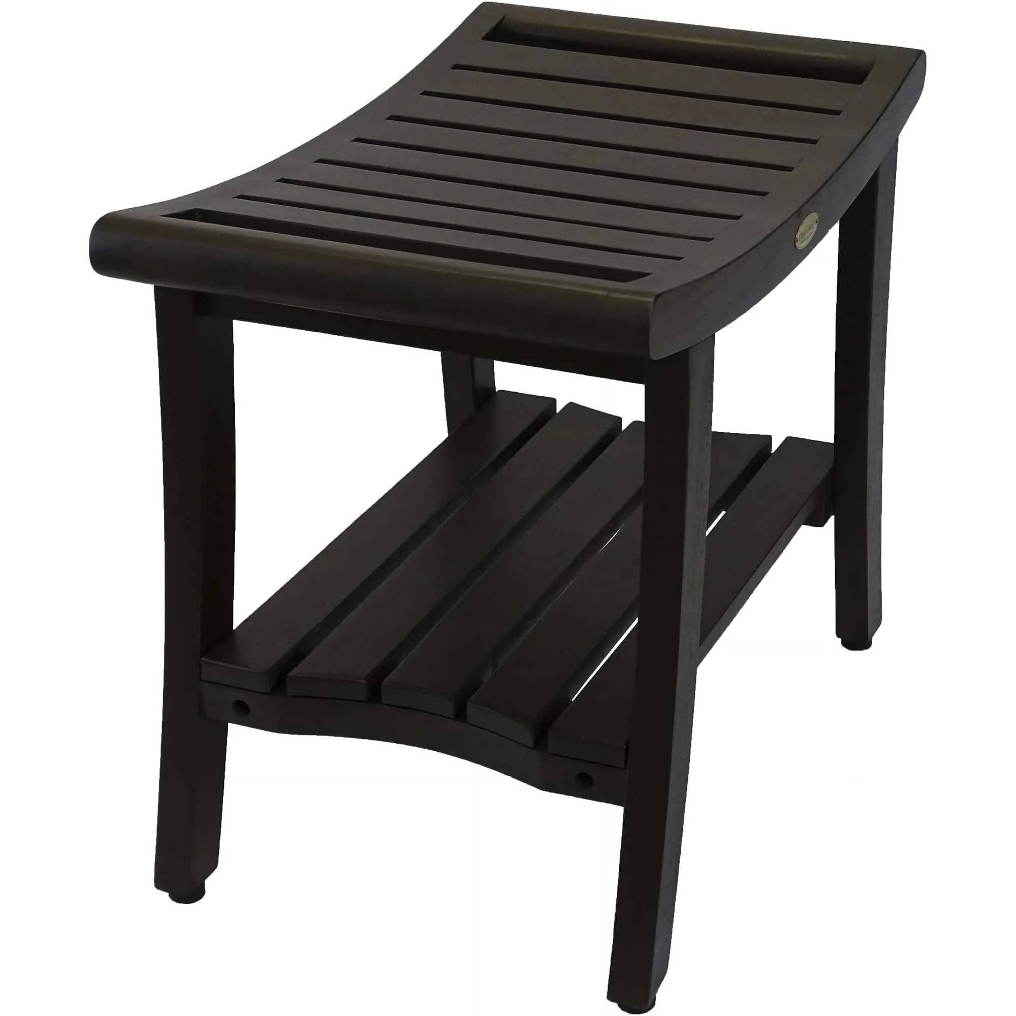 Contemporary Teak Shower Bench with Shelf and Handles in Brown Finish By Homeroots - 376681 - Image 2