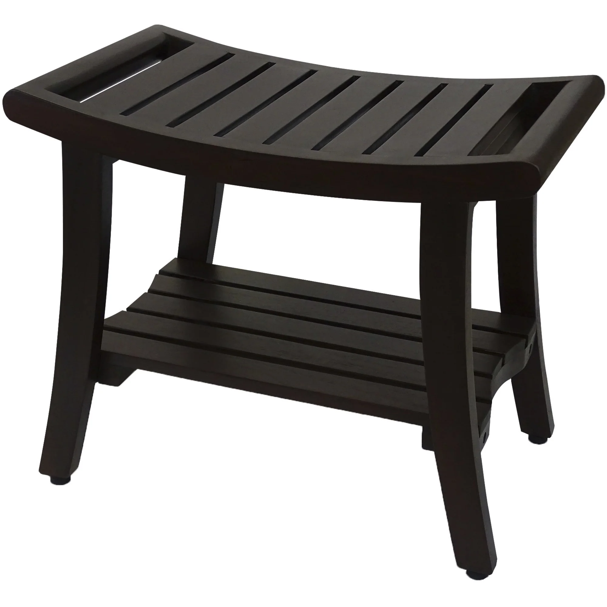 Contemporary Teak Shower Bench with Shelf and Handles in Brown Finish By Homeroots - 376681 - Image 3